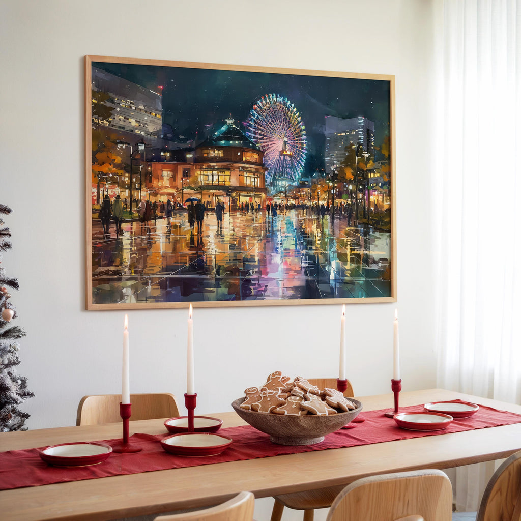 Yokohama Japan Christmas Wall Art, Custom Large Travel Poster Print, World Location Painting