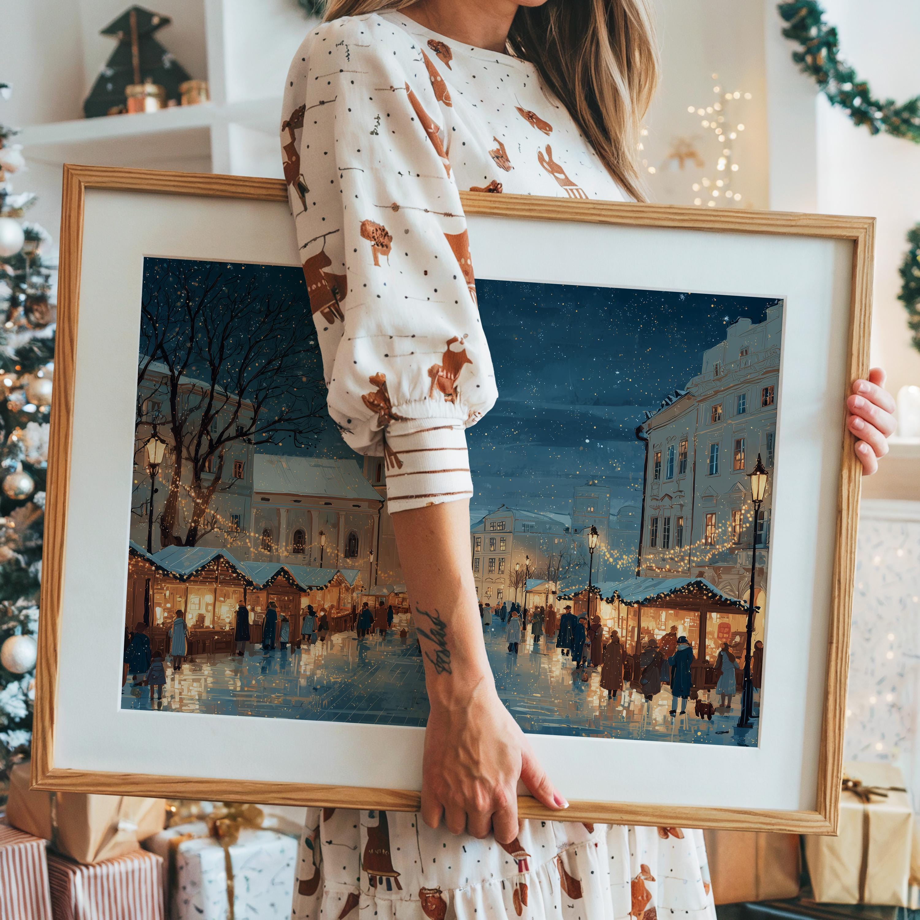 Vilnius Lithuania Christmas Wall Art, Custom Large Travel Poster Print, World Location Painting