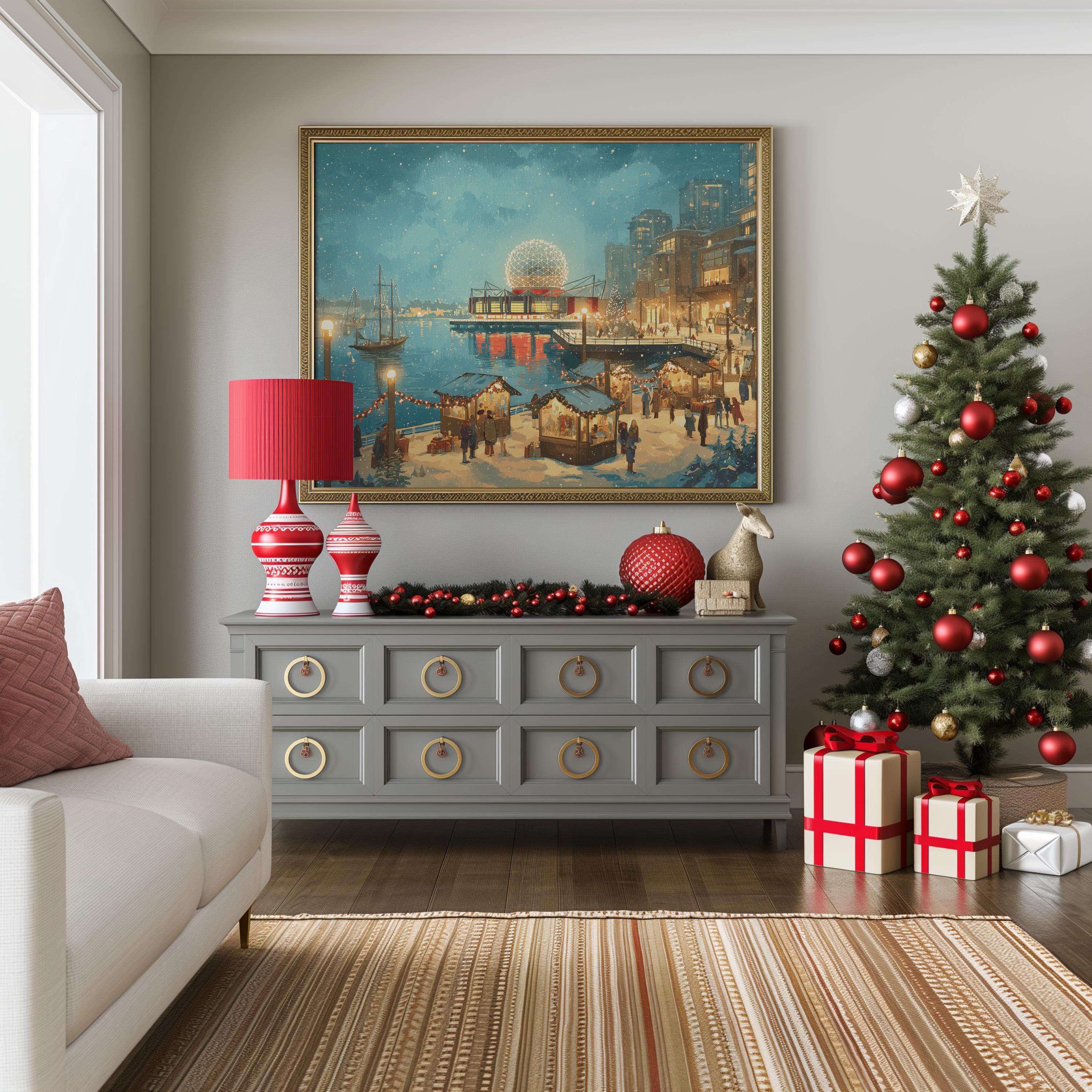 Vancouver Canada Christmas Wall Art, Custom Large Travel Poster Print, World Location Painting