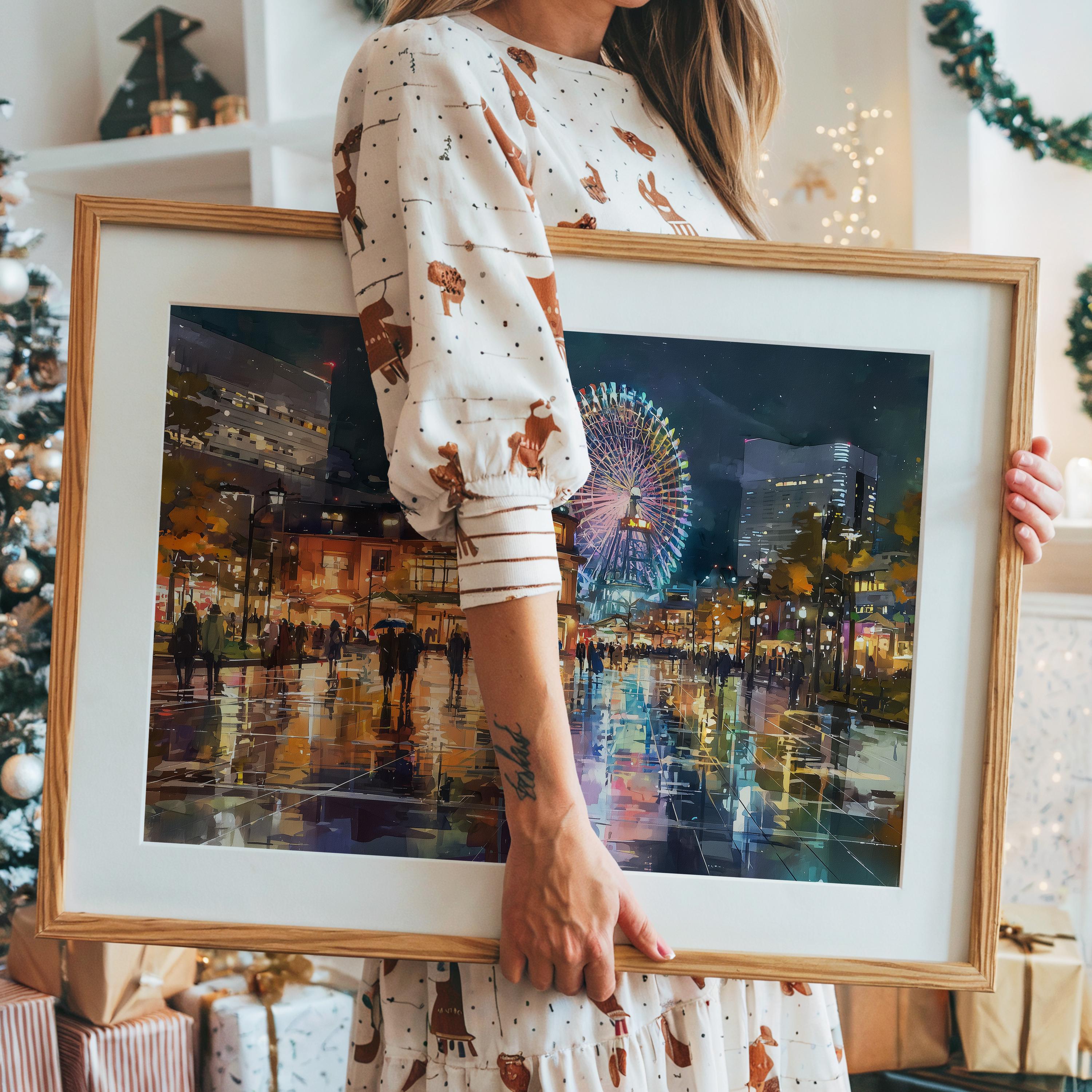 Yokohama Japan Christmas Wall Art, Custom Large Travel Poster Print, World Location Painting