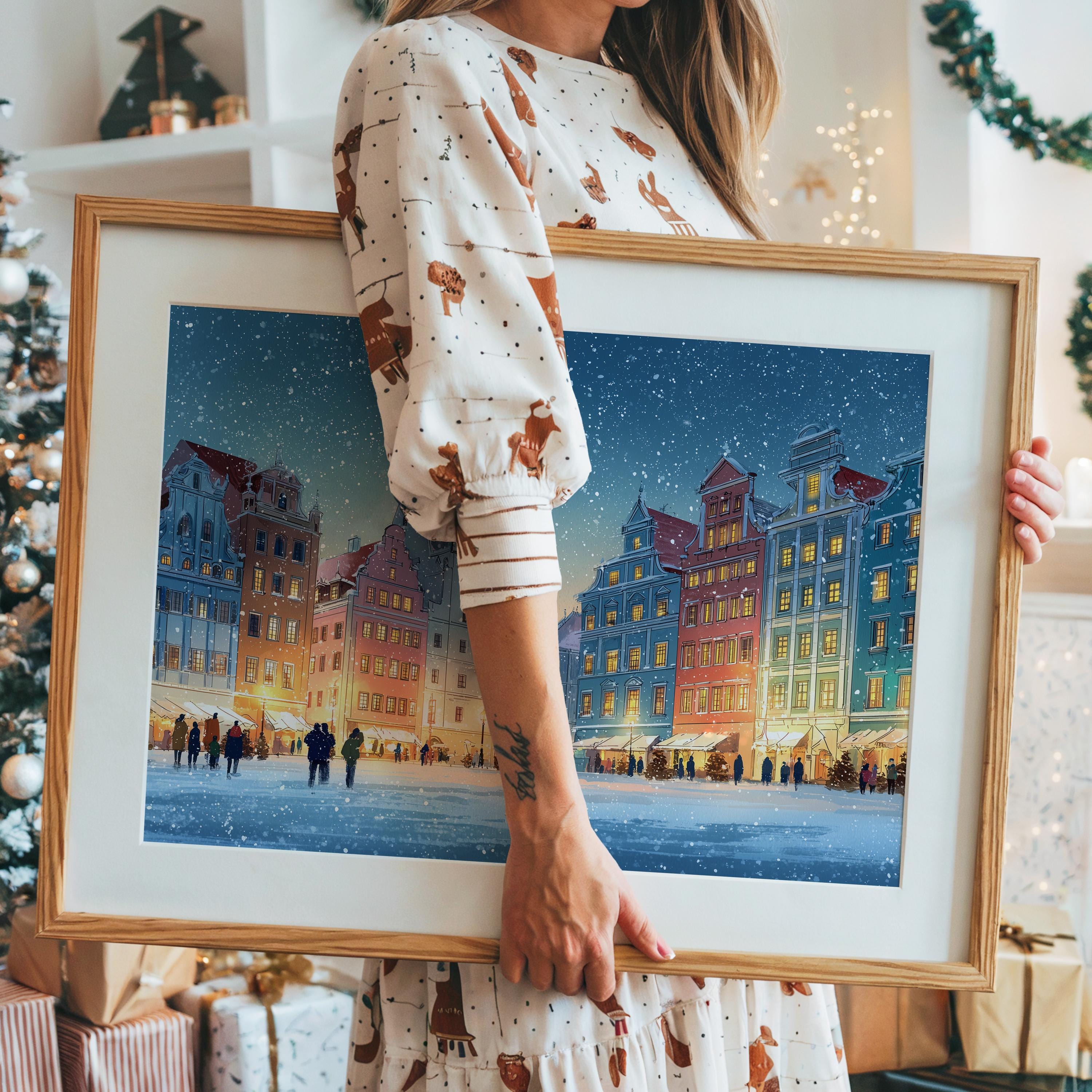 Wroclaw Poland Christmas Wall Art, Custom Large Travel Poster Print, World Location Painting