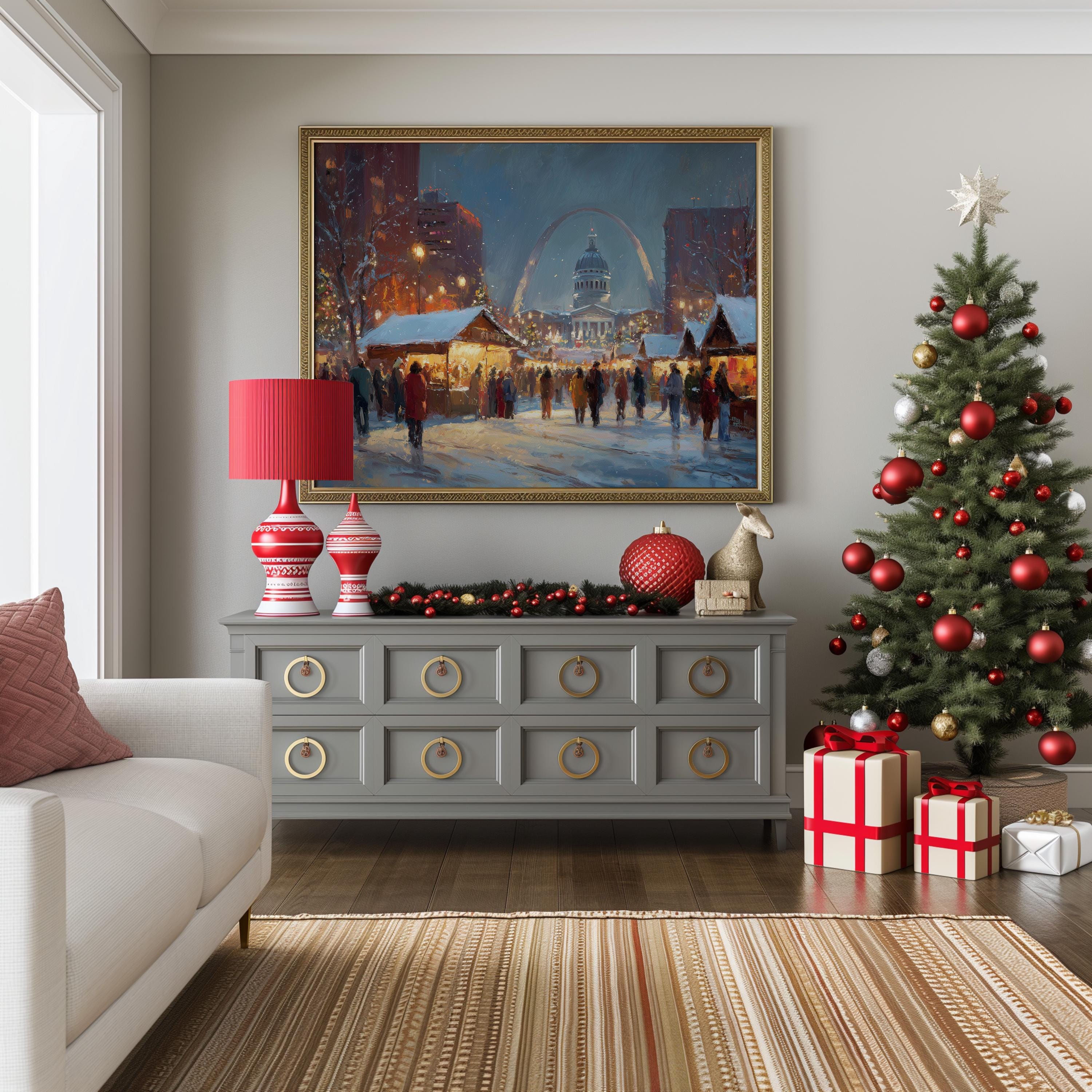 St Louis Missouri Christmas Wall Art, Custom Large Travel Poster Print, World Location Painting