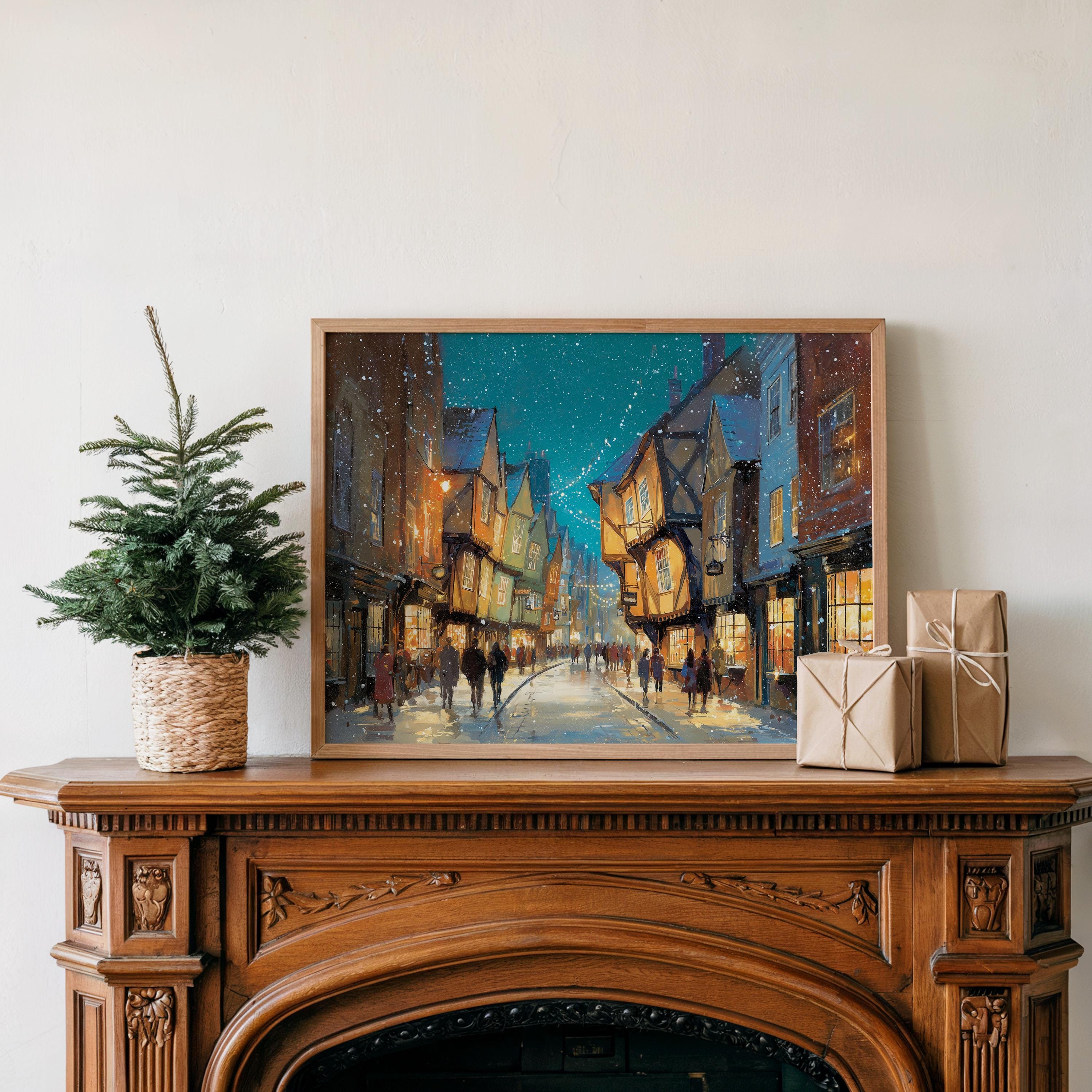 York England Christmas Wall Art, Custom Large Travel Poster Print, World Location Painting