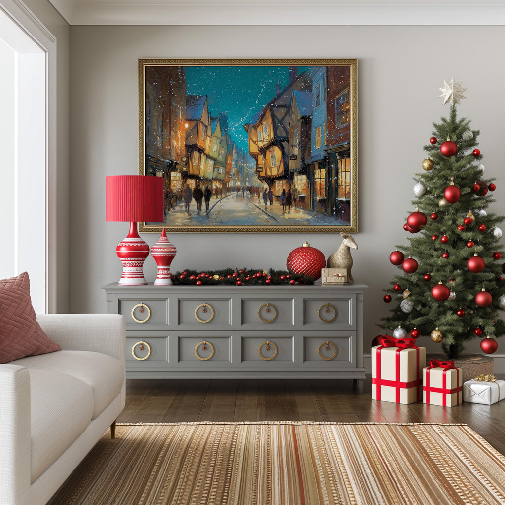 York England Christmas Wall Art, Custom Large Travel Poster Print, World Location Painting