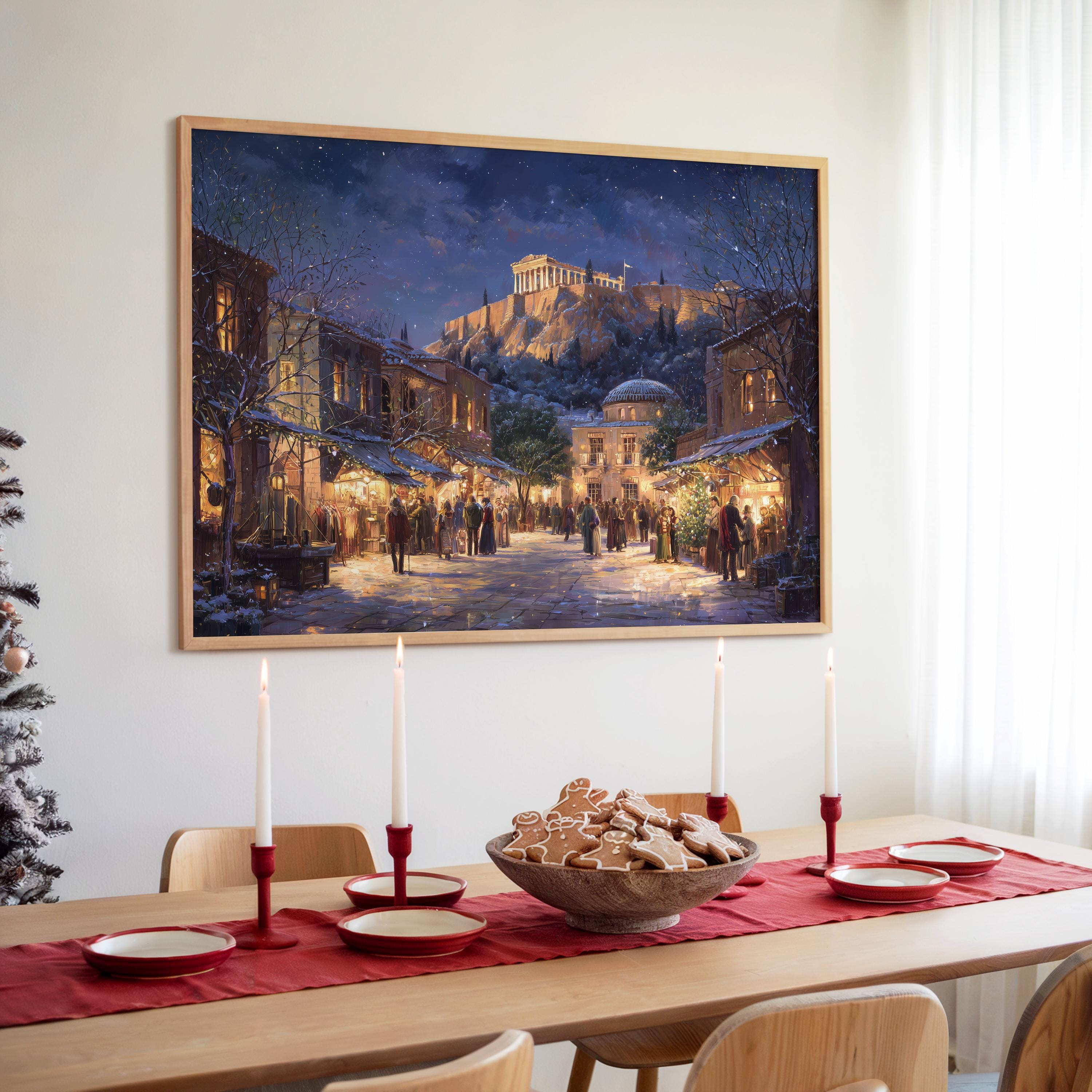 Athens Greece Christmas Wall Art, Custom Large Travel Poster Print, World Location Painting