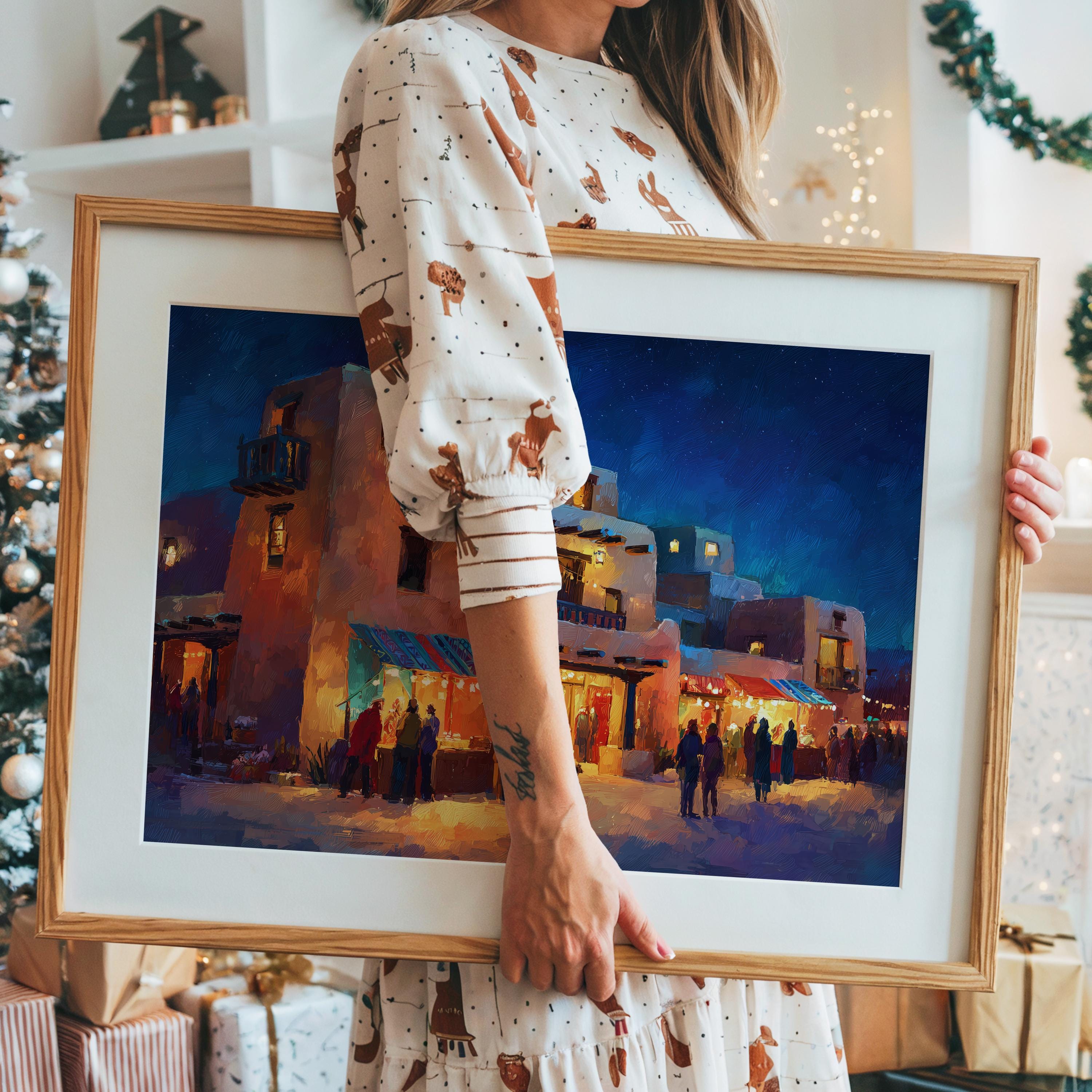 Albuquerques New Mexico Christmas Wall Art, Custom Large Travel Poster Print, World Location Painting
