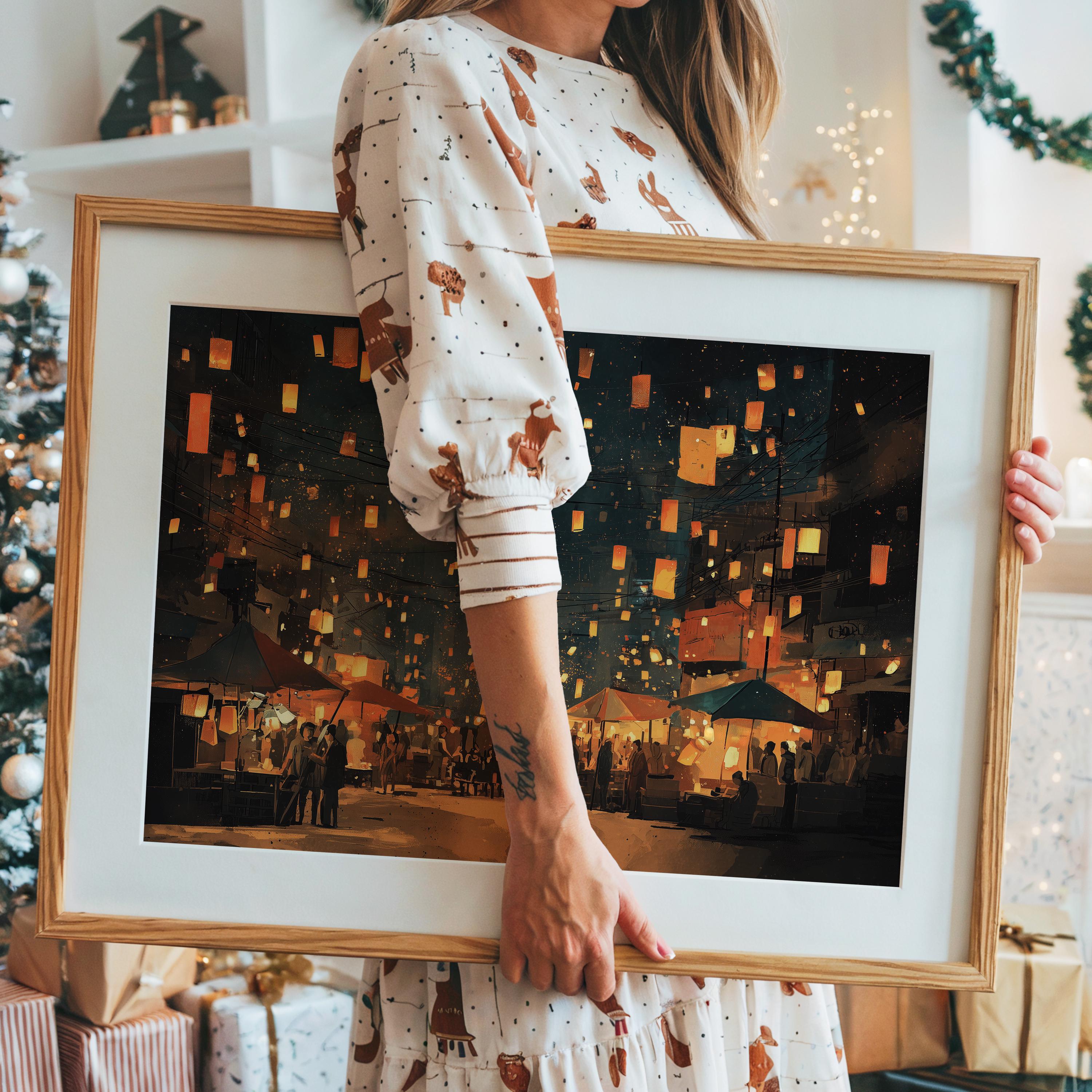 Bangkok Thailand Christmas Wall Art, Custom Large Travel Poster Print, World Location Painting