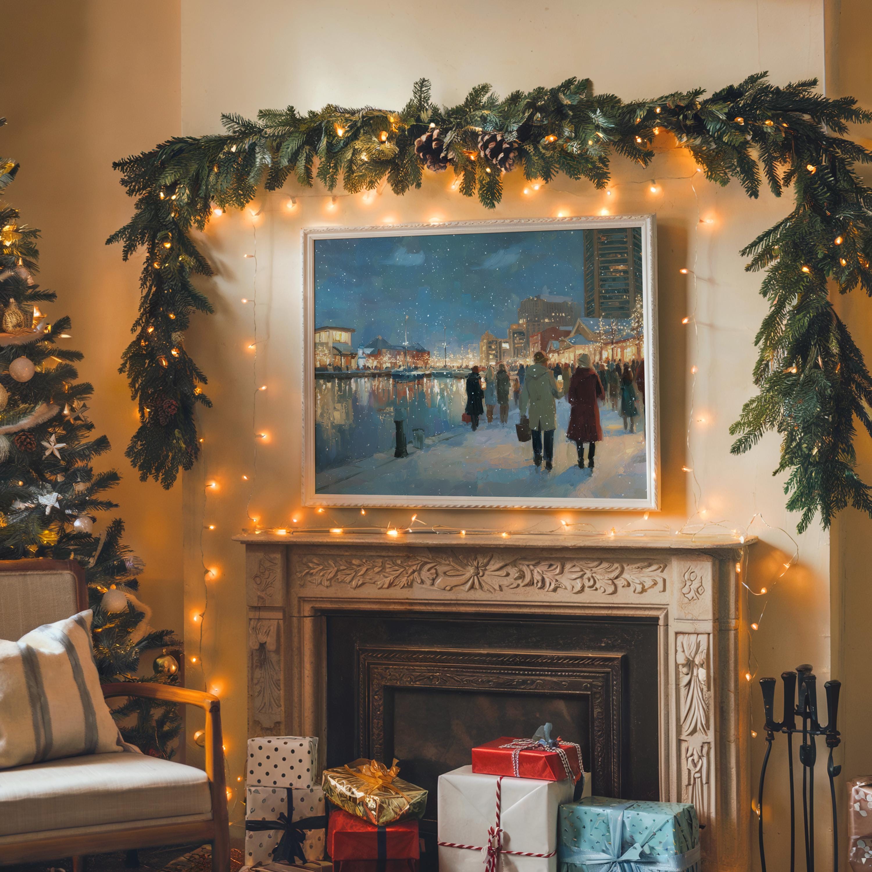 Baltimore Maryland Christmas Wall Art, Custom Large Travel Poster Print, World Location Painting