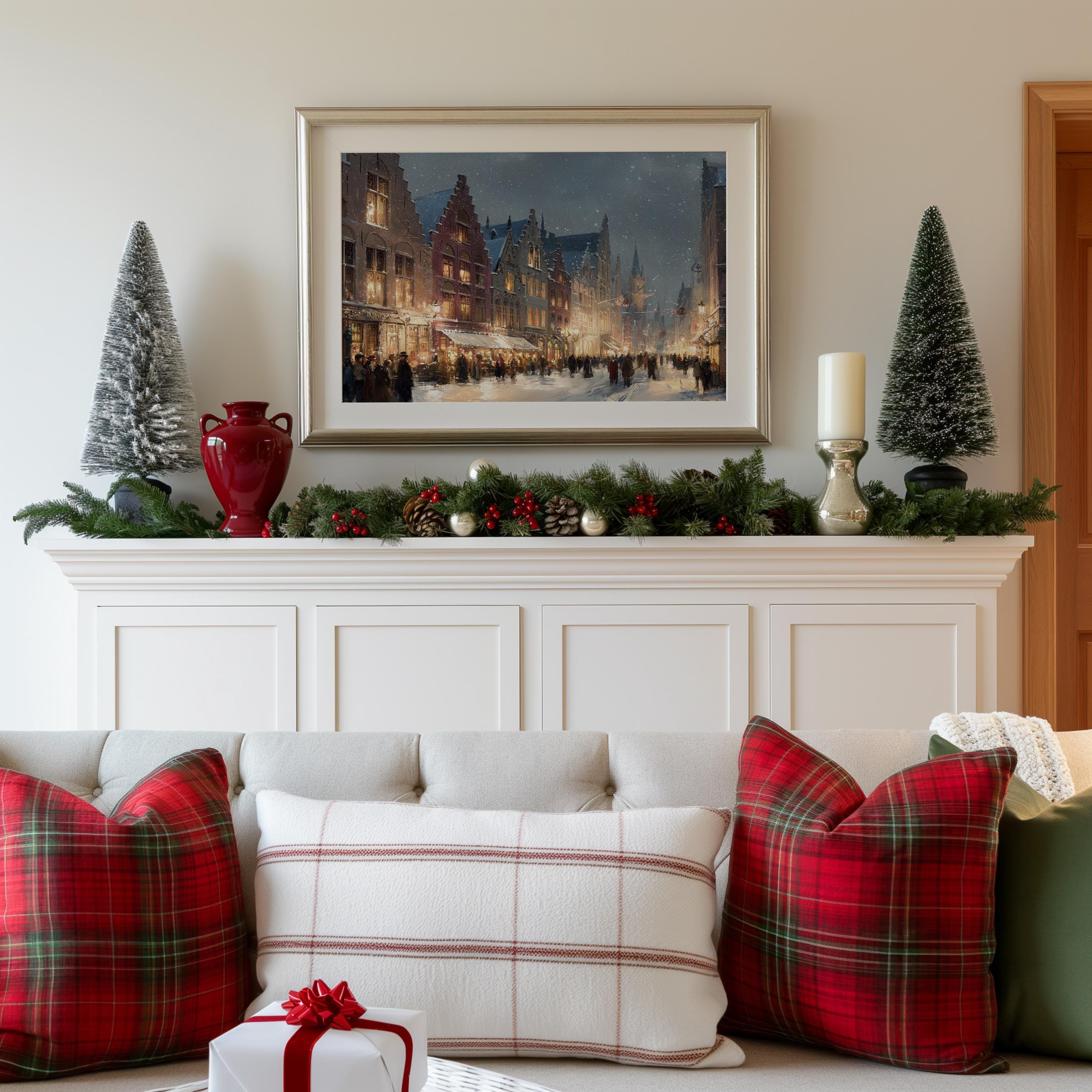Bruges Belgium Christmas Wall Art, Custom Large Travel Poster Print, World Location Painting