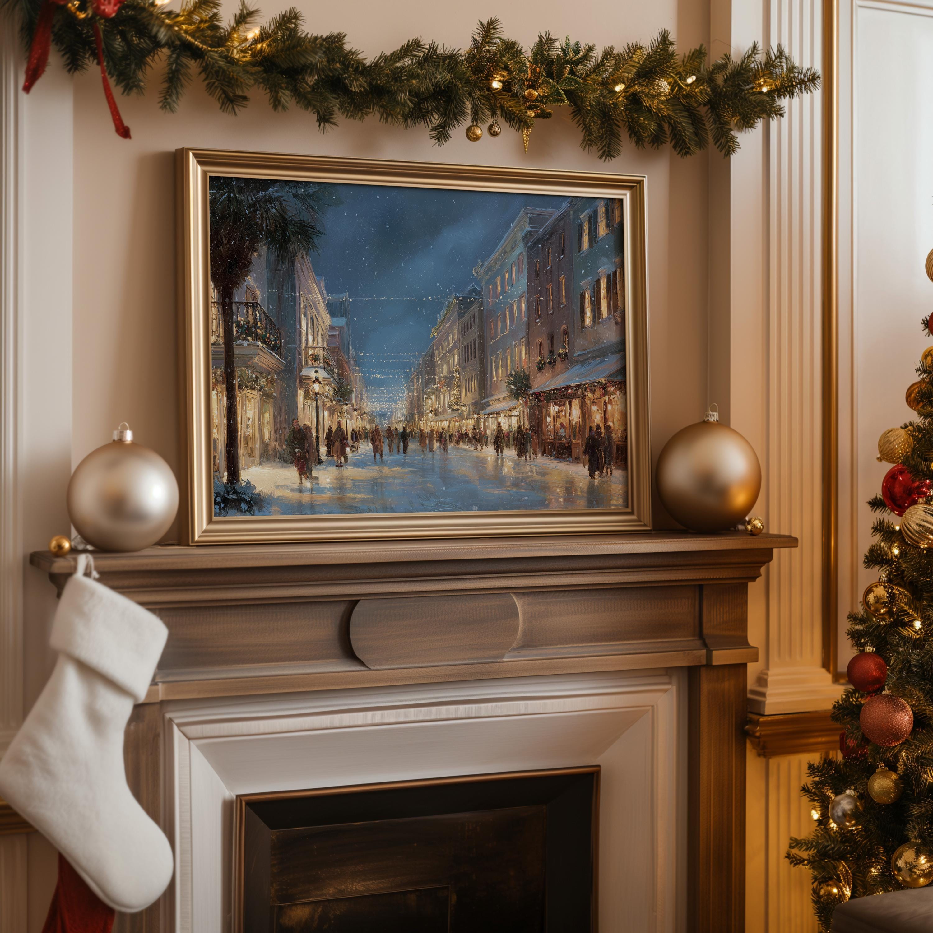 Charleston West Virginia Christmas Wall Art, Custom Large Travel Poster Print, World Location Painting