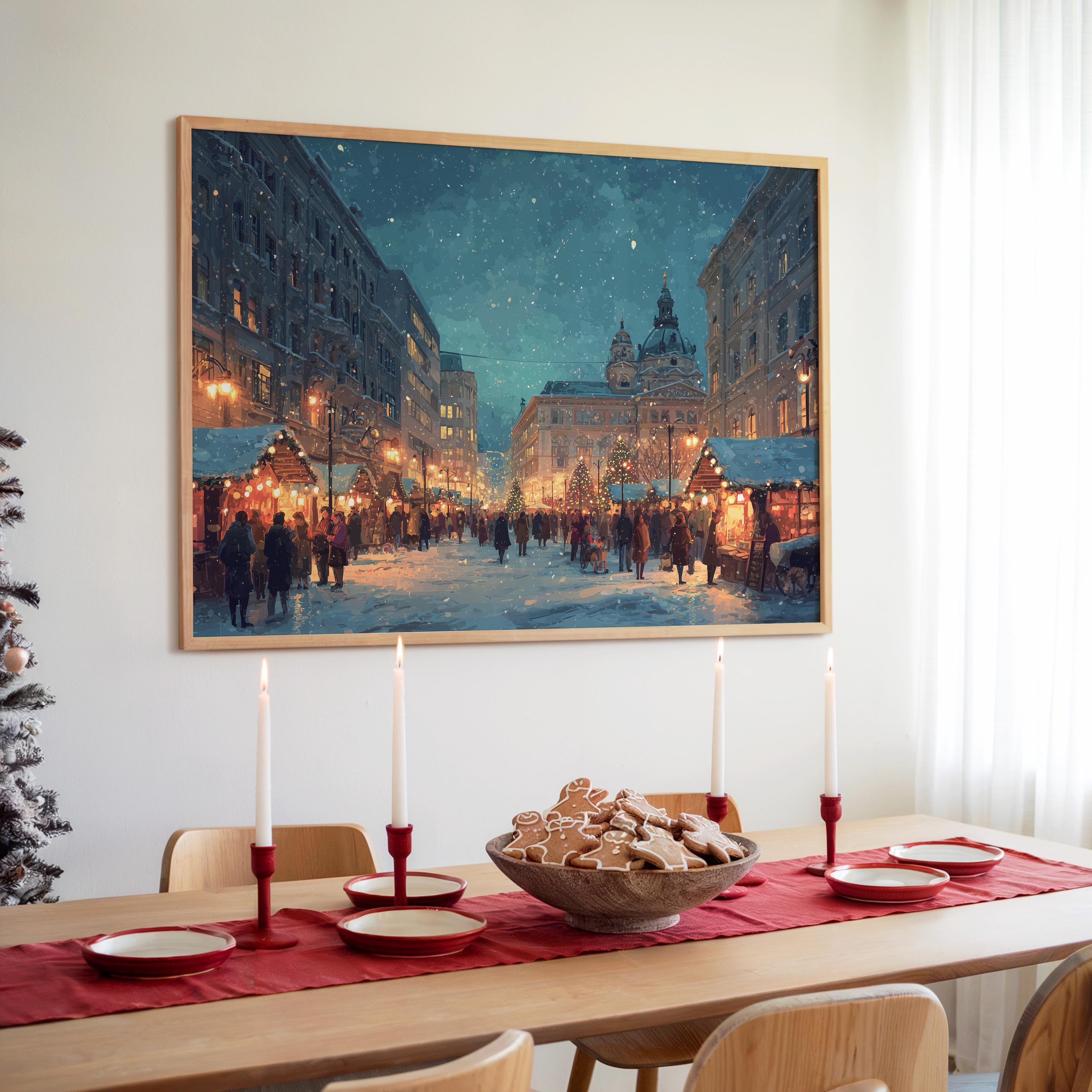 Budapest Hungary Christmas Wall Art, Custom Large Travel Poster Print, World Location Painting