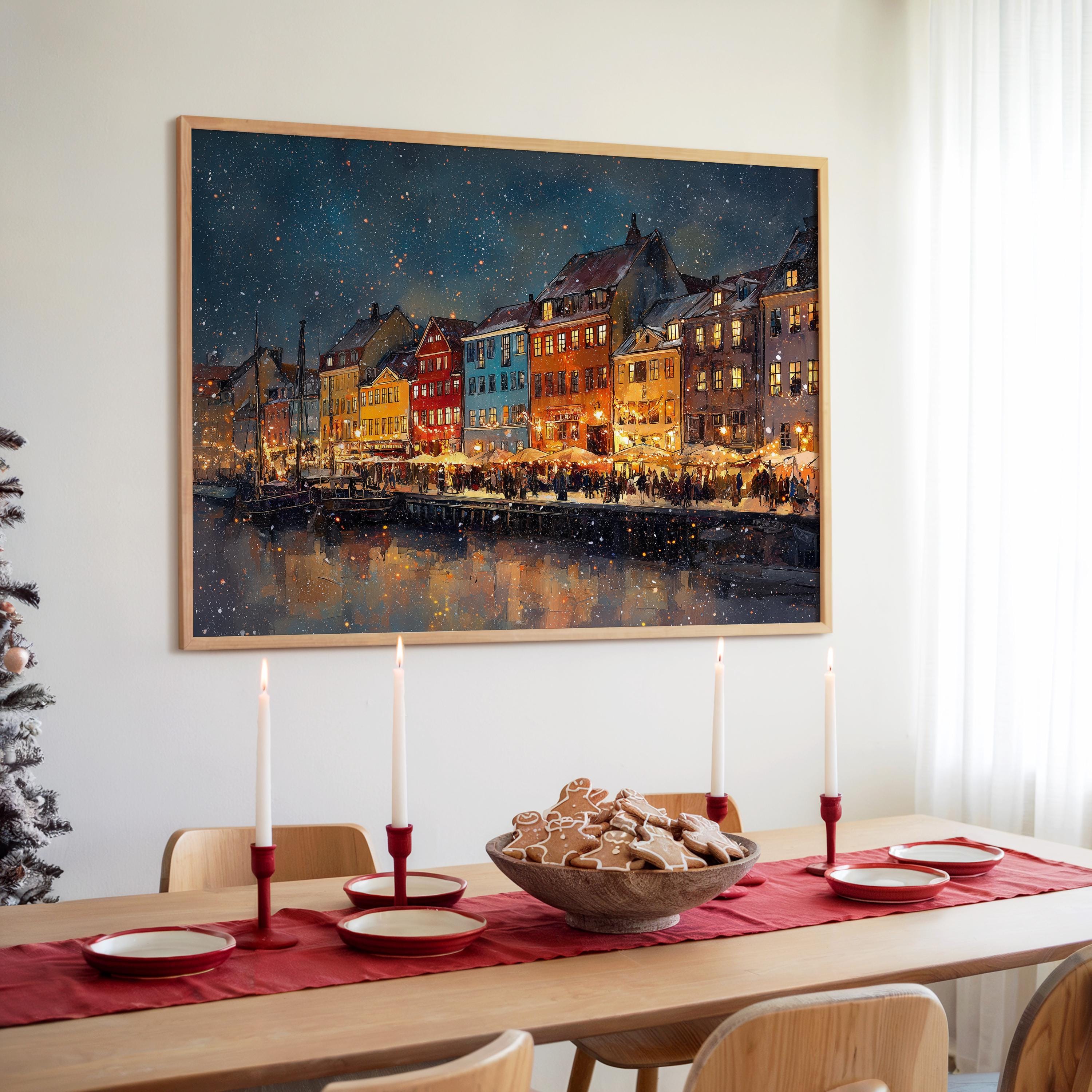 Copenhagen  Denmark Christmas Wall Art, Custom Large Travel Poster Print, World Location Painting