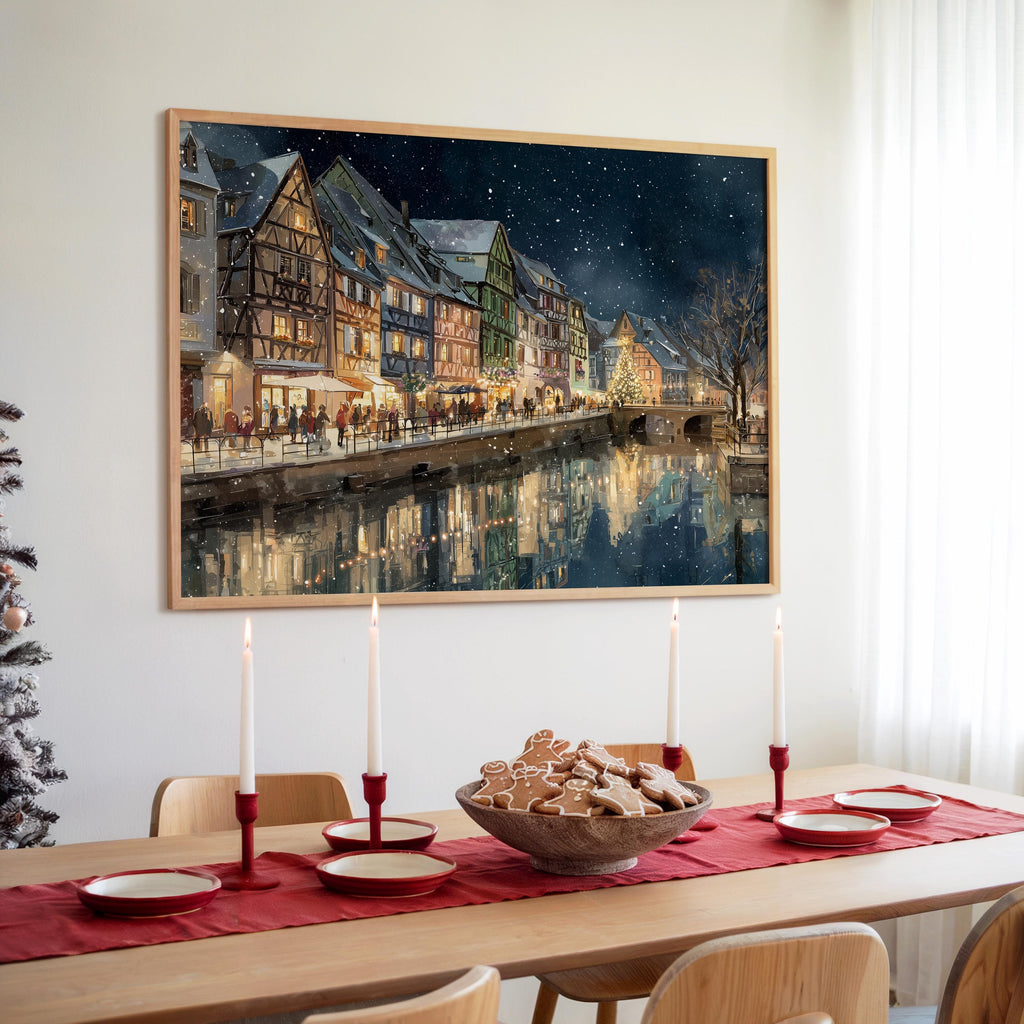 Colmar France Christmas Wall Art, Custom Large Travel Poster Print, World Location Painting