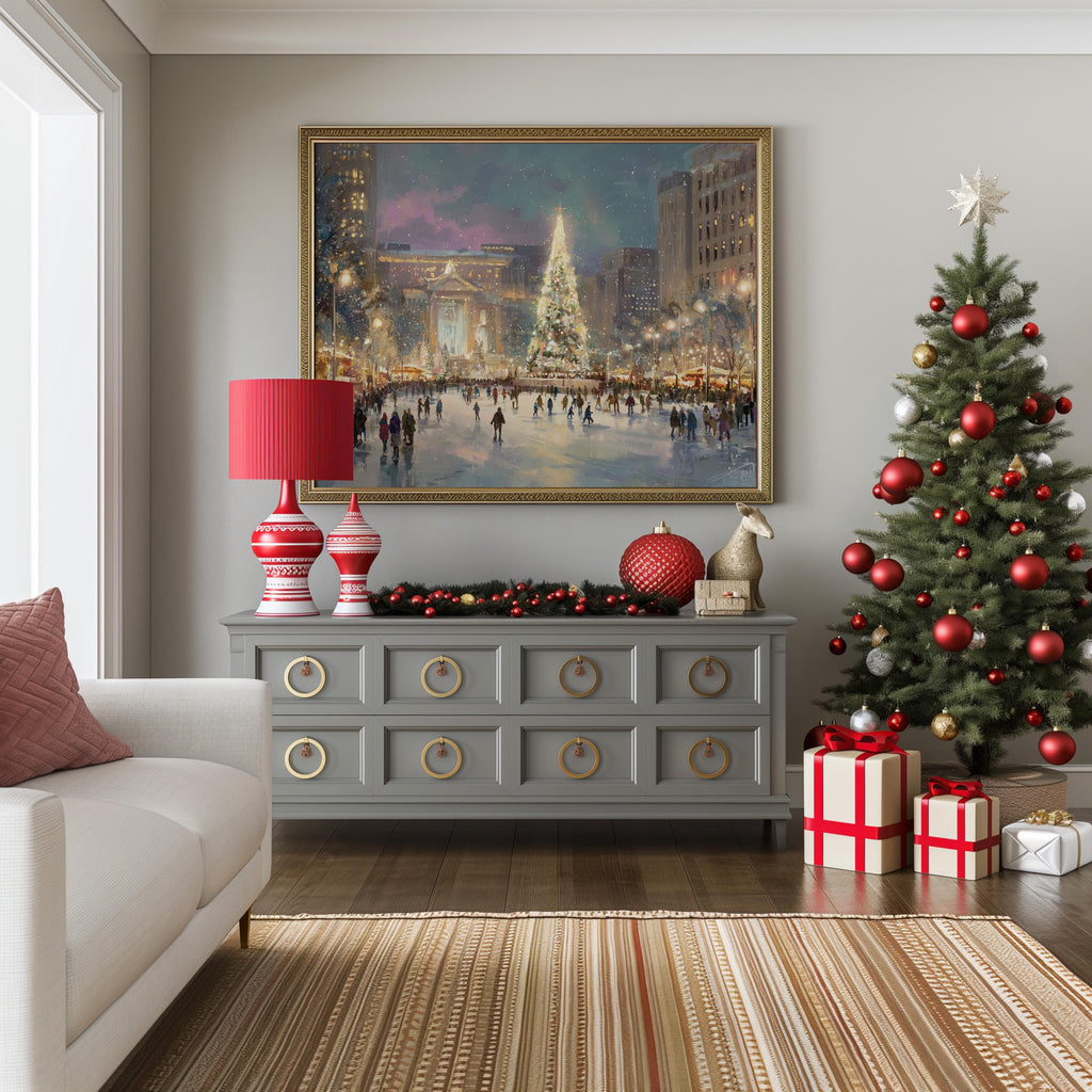 Detroit Michigan Christmas Wall Art, Custom Large Travel Poster Print, World Location Painting