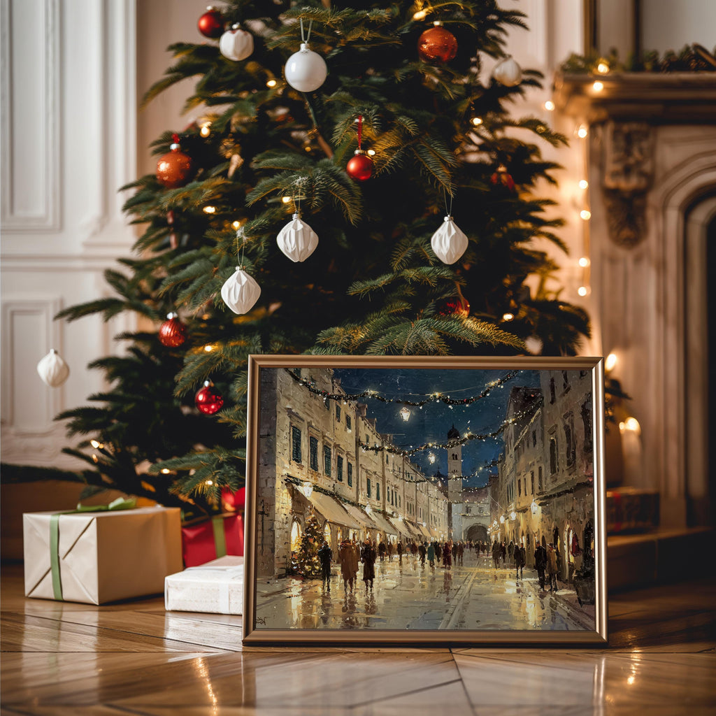 Dubrovnik Croatia Christmas Wall Art, Custom Large Travel Poster Print, World Location Painting
