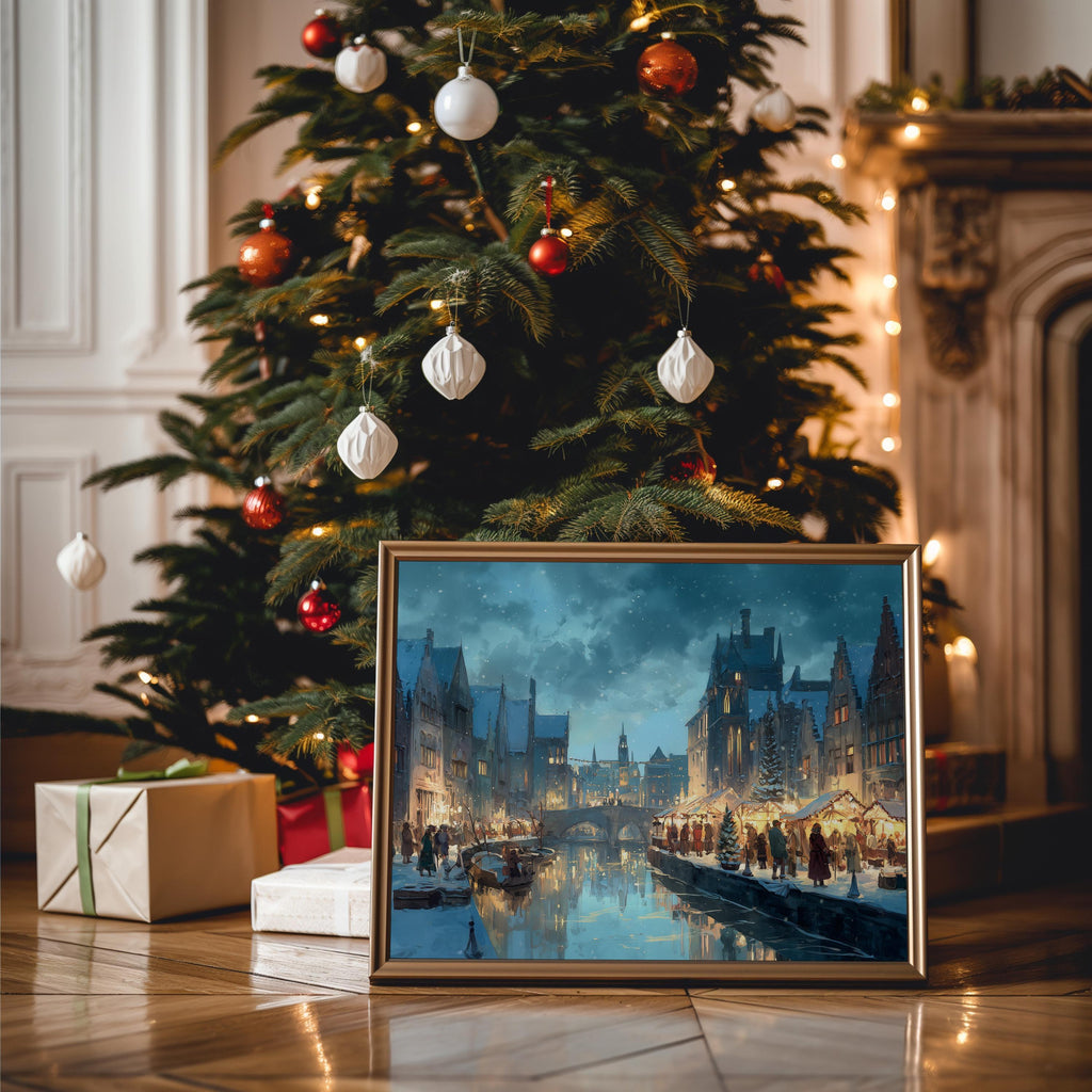 Ghent  Belgium Christmas Wall Art, Custom Large Travel Poster Print, World Location Painting