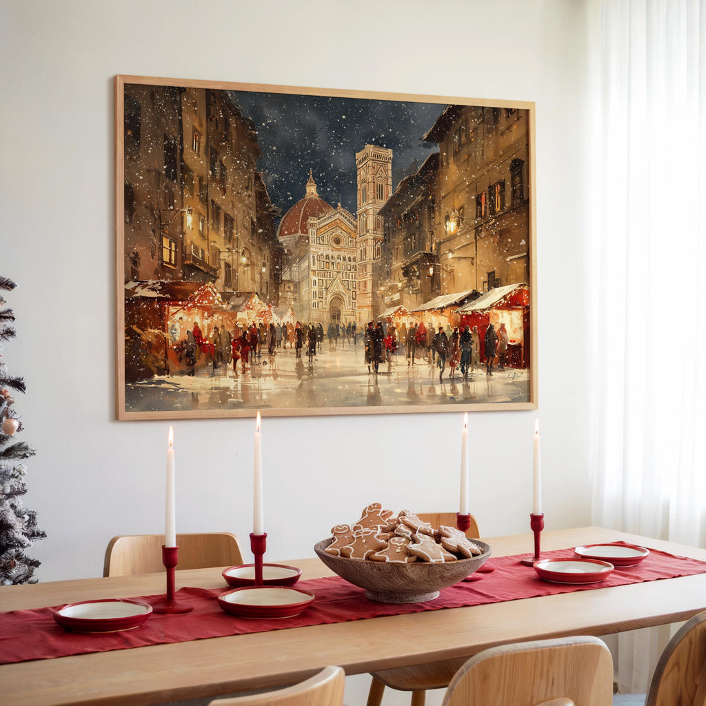Florence Italy Christmas Wall Art, Custom Large Travel Poster Print, World Location Painting