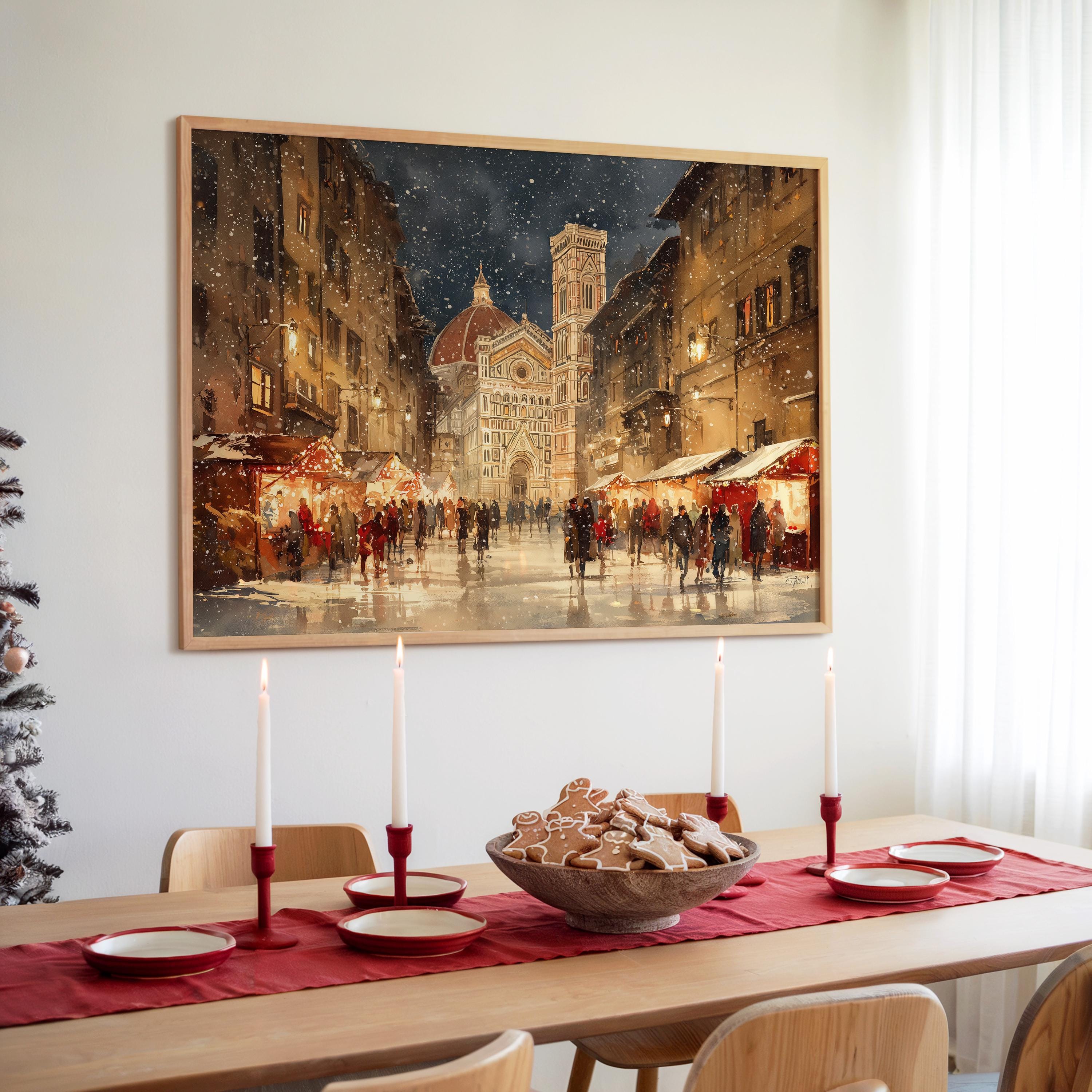 Florence Italy Christmas Wall Art, Custom Large Travel Poster Print, World Location Painting