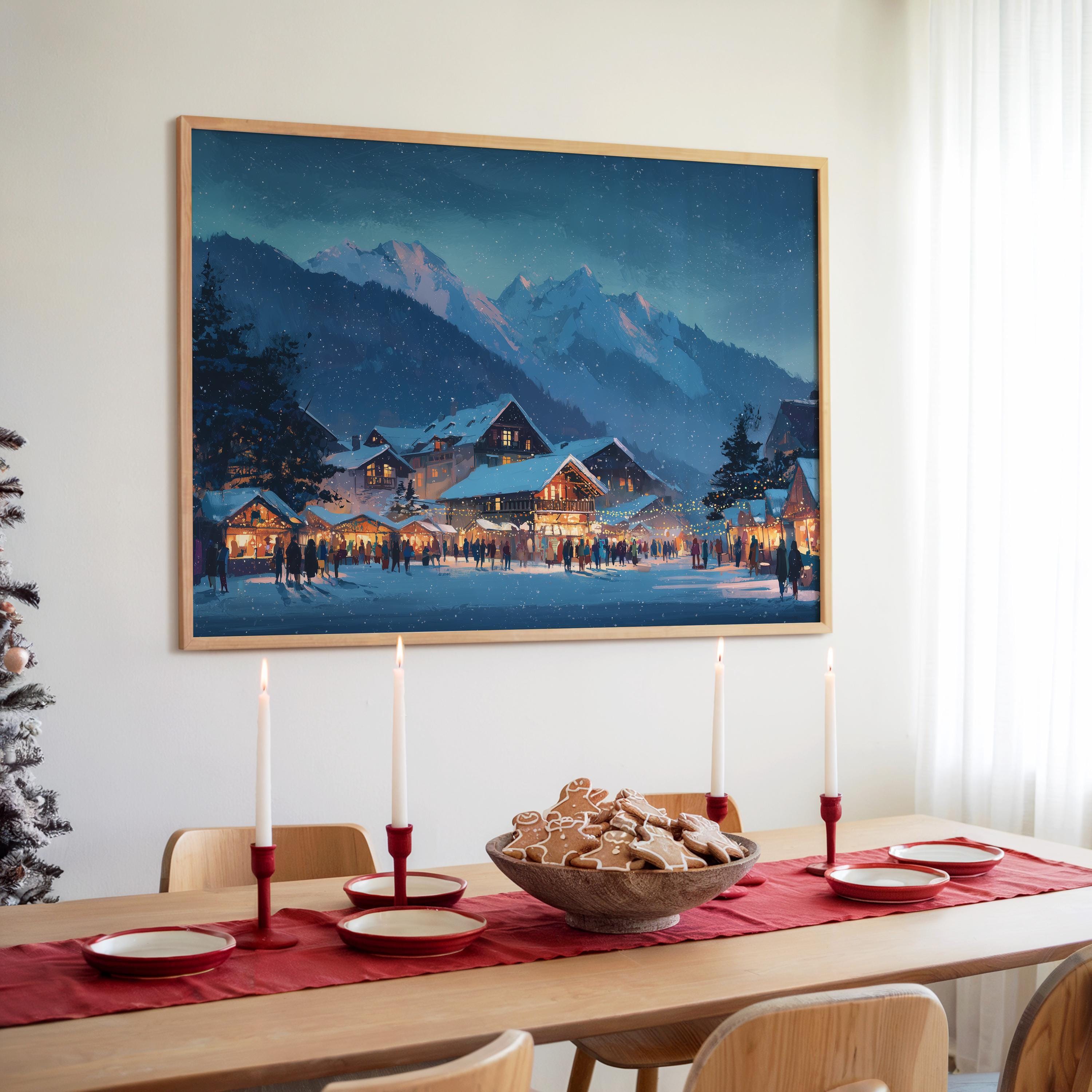 Interlaken Switzerland Christmas Wall Art, Custom Large Travel Poster Print, World Location Painting