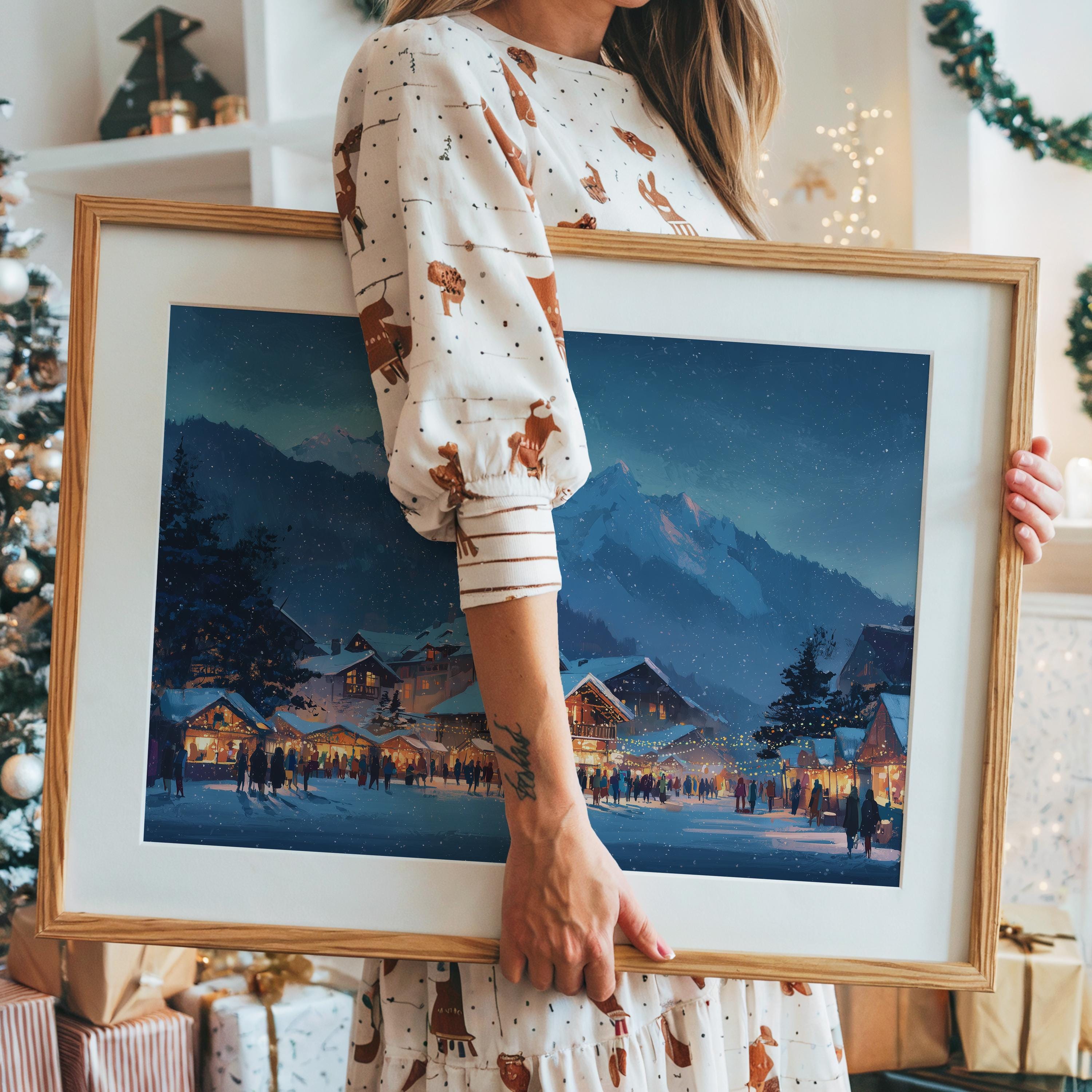 Interlaken Switzerland Christmas Wall Art, Custom Large Travel Poster Print, World Location Painting