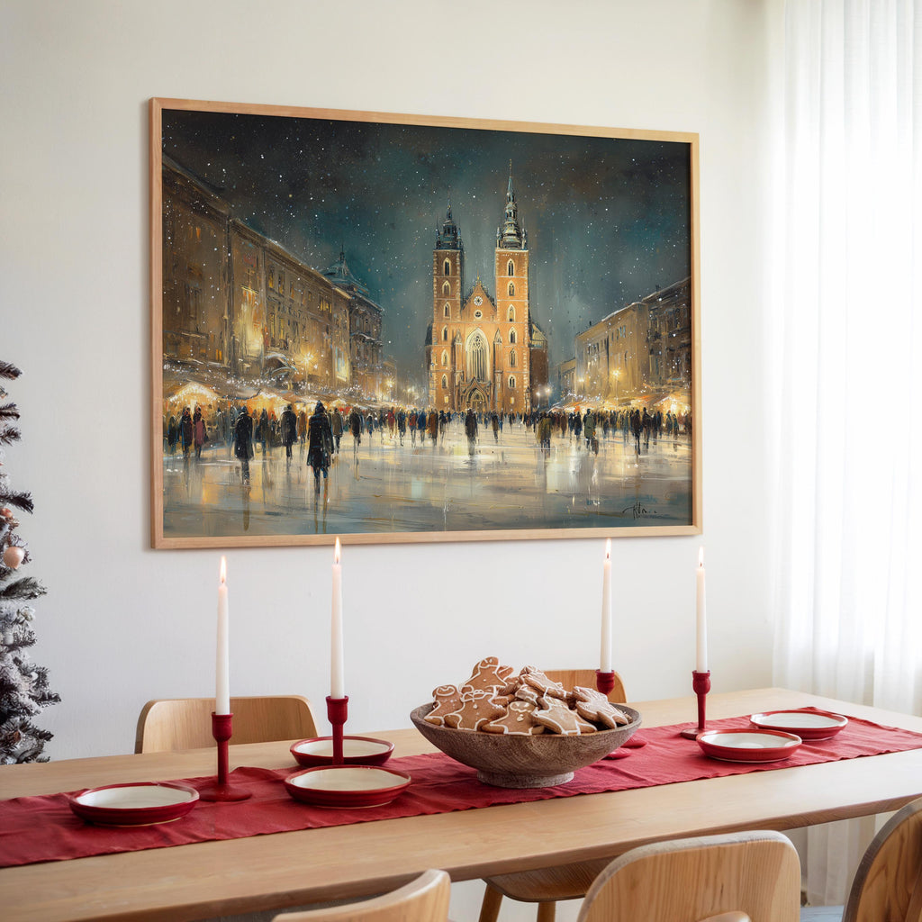Krakow Poland Christmas Wall Art, Custom Large Travel Poster Print, World Location Painting
