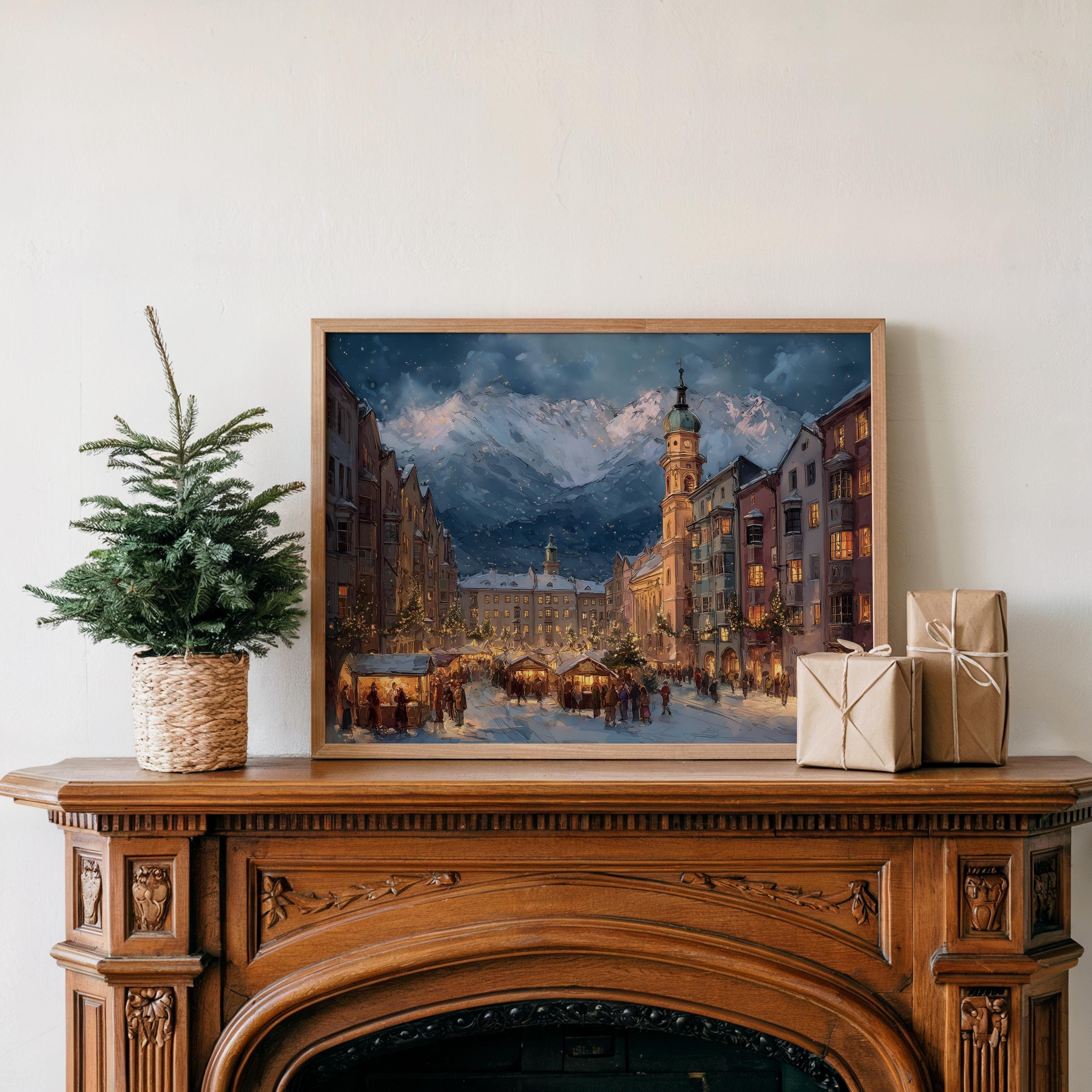 Innsbruck Austria Christmas Wall Art, Custom Large Travel Poster Print, World Location Painting