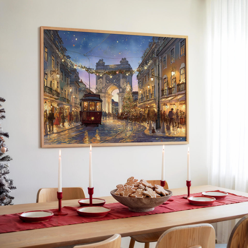 Lisbon Portugal Christmas Wall Art, Custom Large Travel Poster Print, World Location Painting