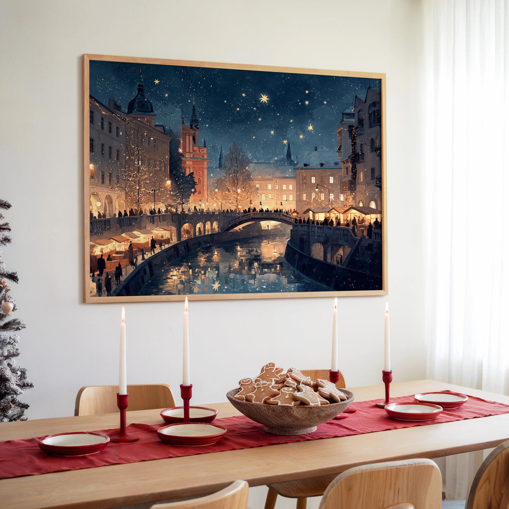 Ljubljana Slovenia Christmas Wall Art, Custom Large Travel Poster Print, World Location Painting