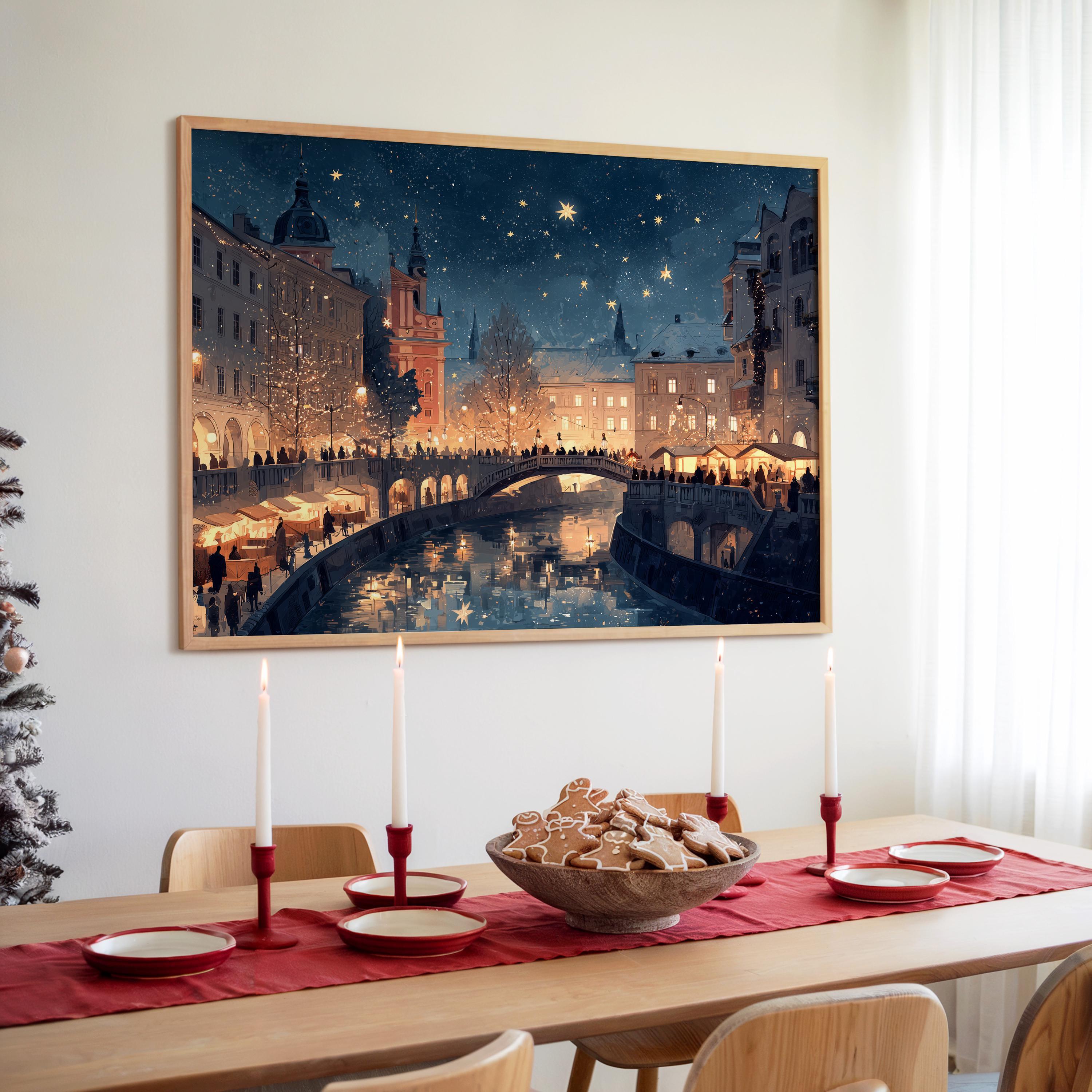 Ljubljana Slovenia Christmas Wall Art, Custom Large Travel Poster Print, World Location Painting