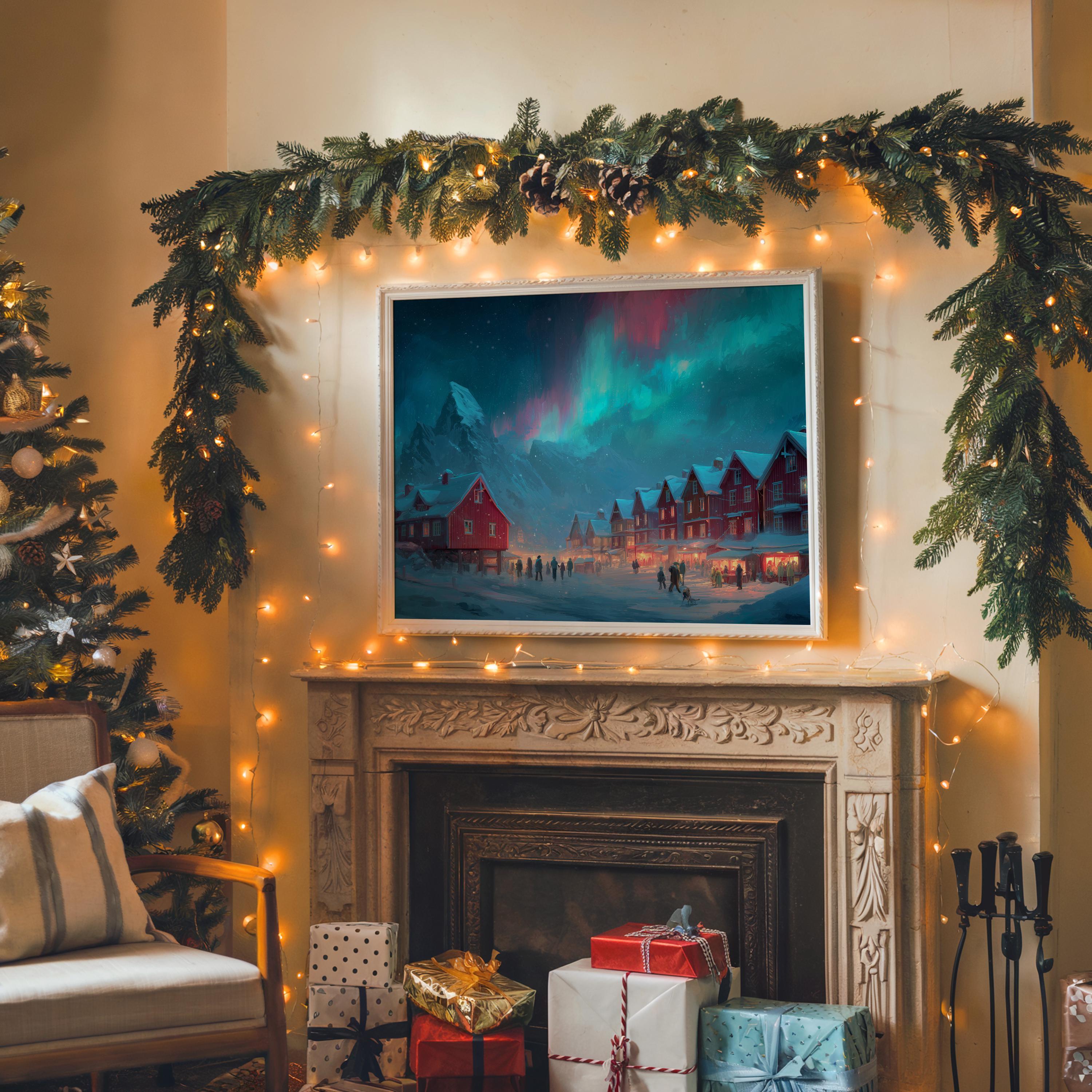 Lofoten Norway Christmas Wall Art, Custom Large Travel Poster Print, World Location Painting