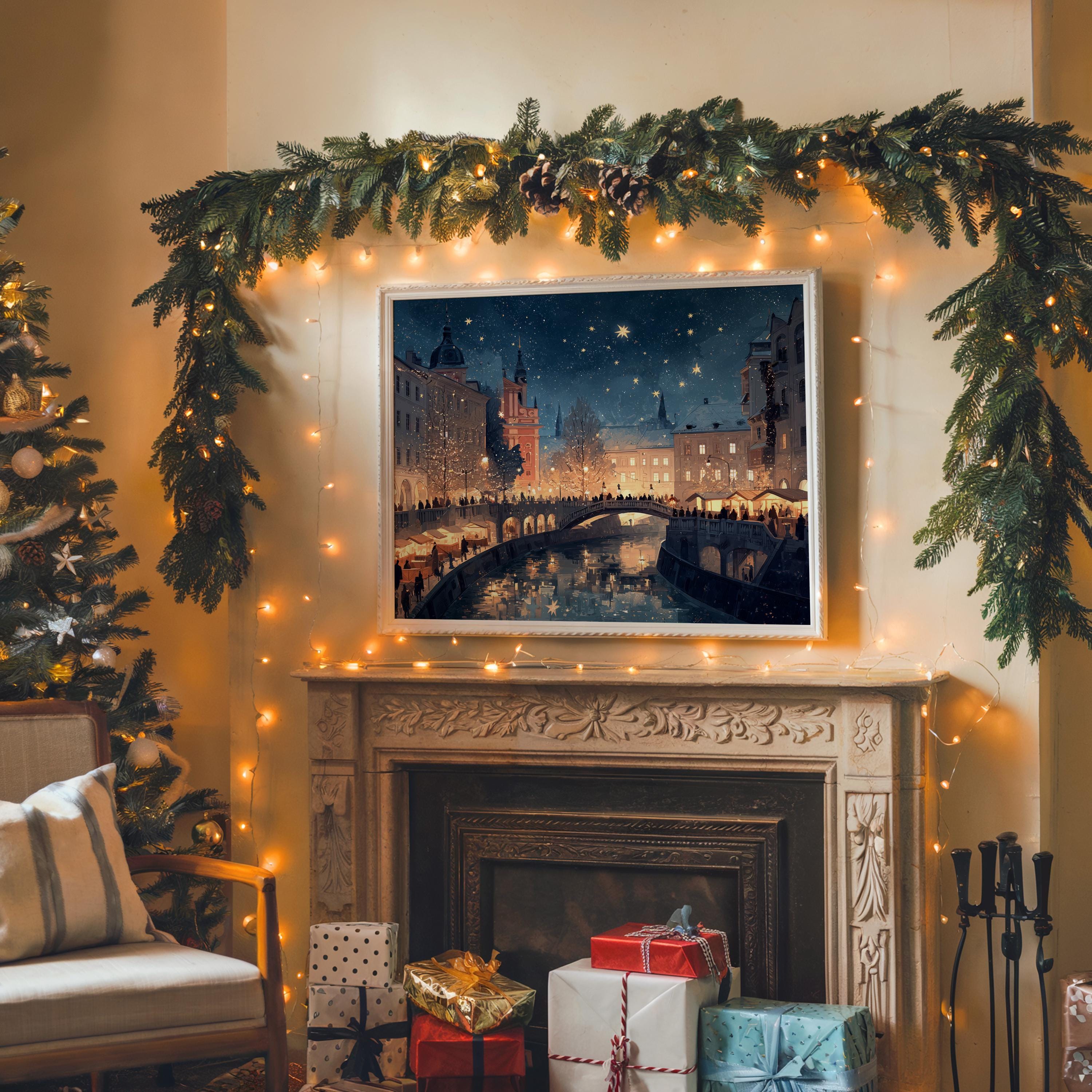 Ljubljana Slovenia Christmas Wall Art, Custom Large Travel Poster Print, World Location Painting