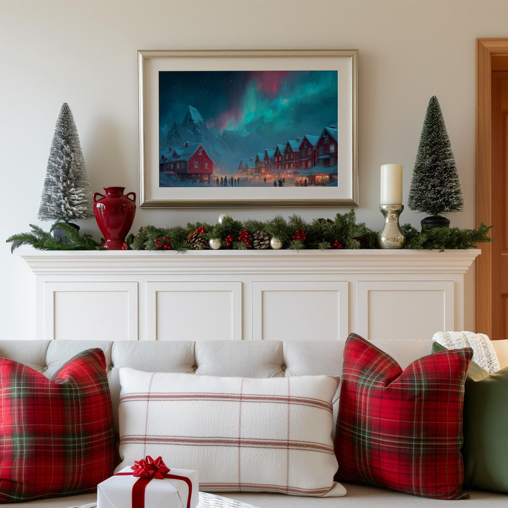 Lofoten Norway Christmas Wall Art, Custom Large Travel Poster Print, World Location Painting