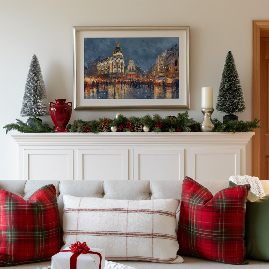 Madrid Spain Christmas Wall Art, Custom Large Travel Poster Print, World Location Painting