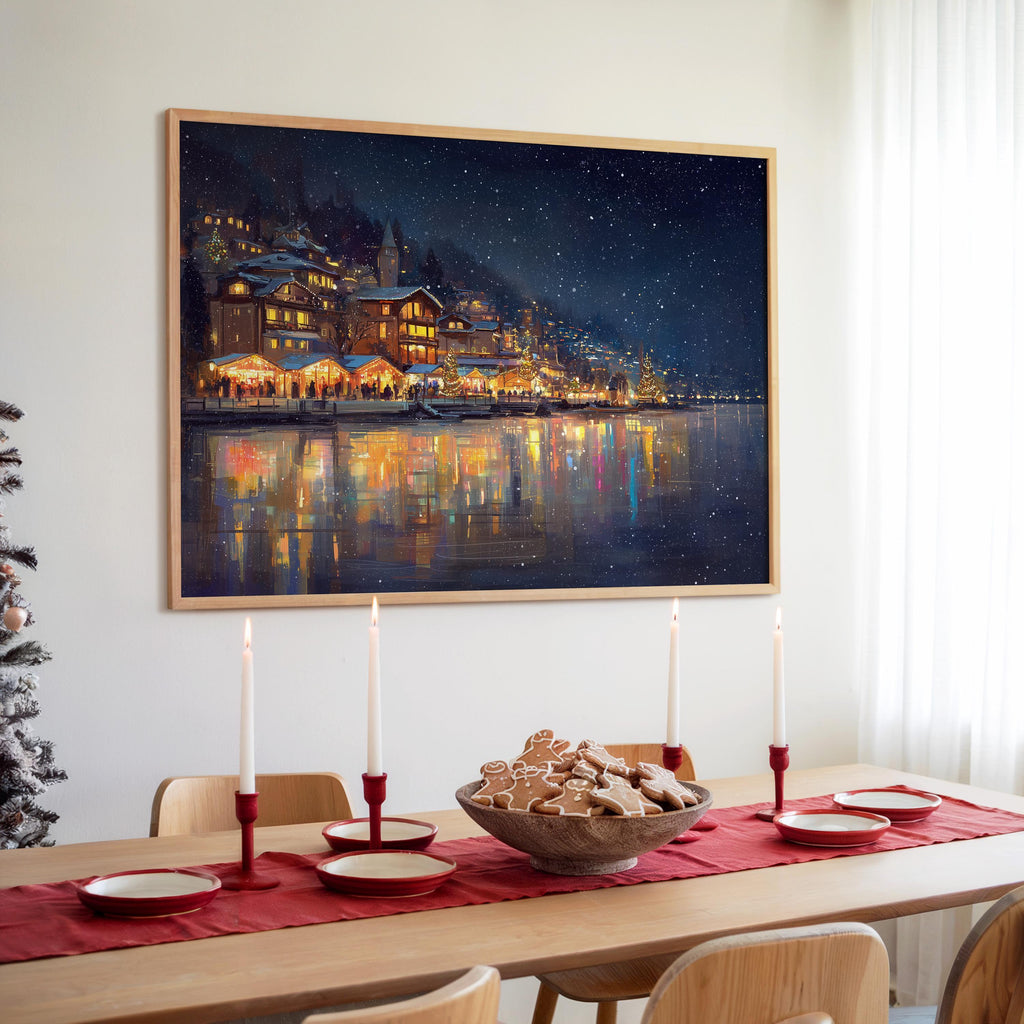Montreux Switzerland Christmas Wall Art, Custom Large Travel Poster Print, World Location Painting
