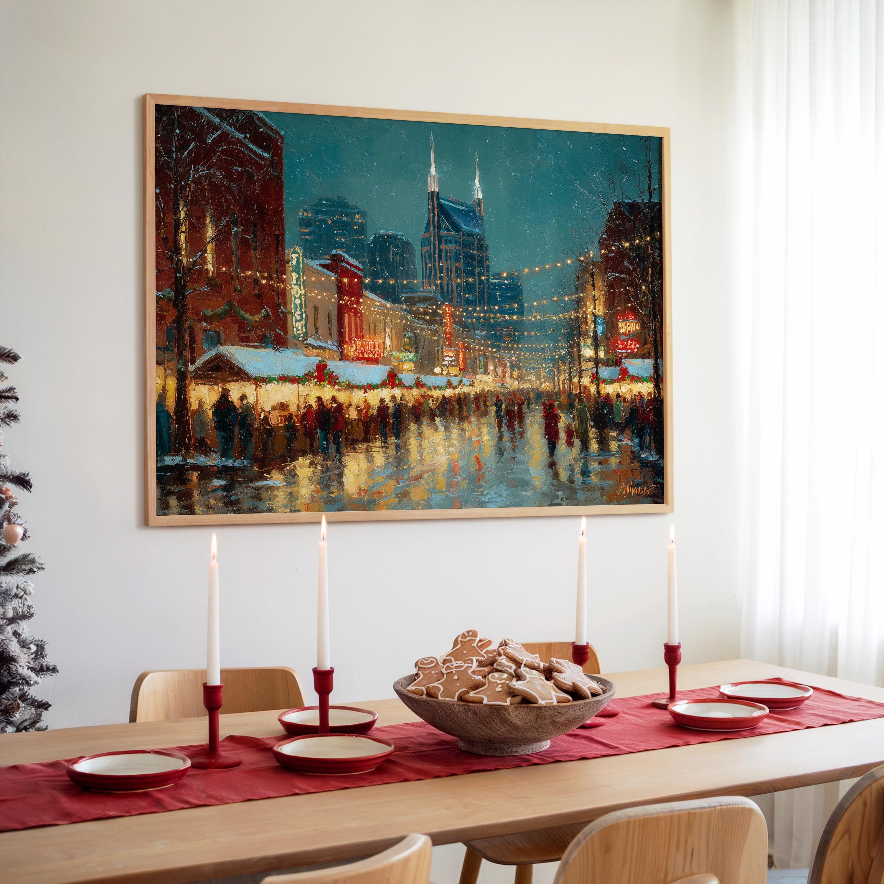 Nashville Tennessee Christmas Wall Art, Custom Large Travel Poster Print, World Location Painting