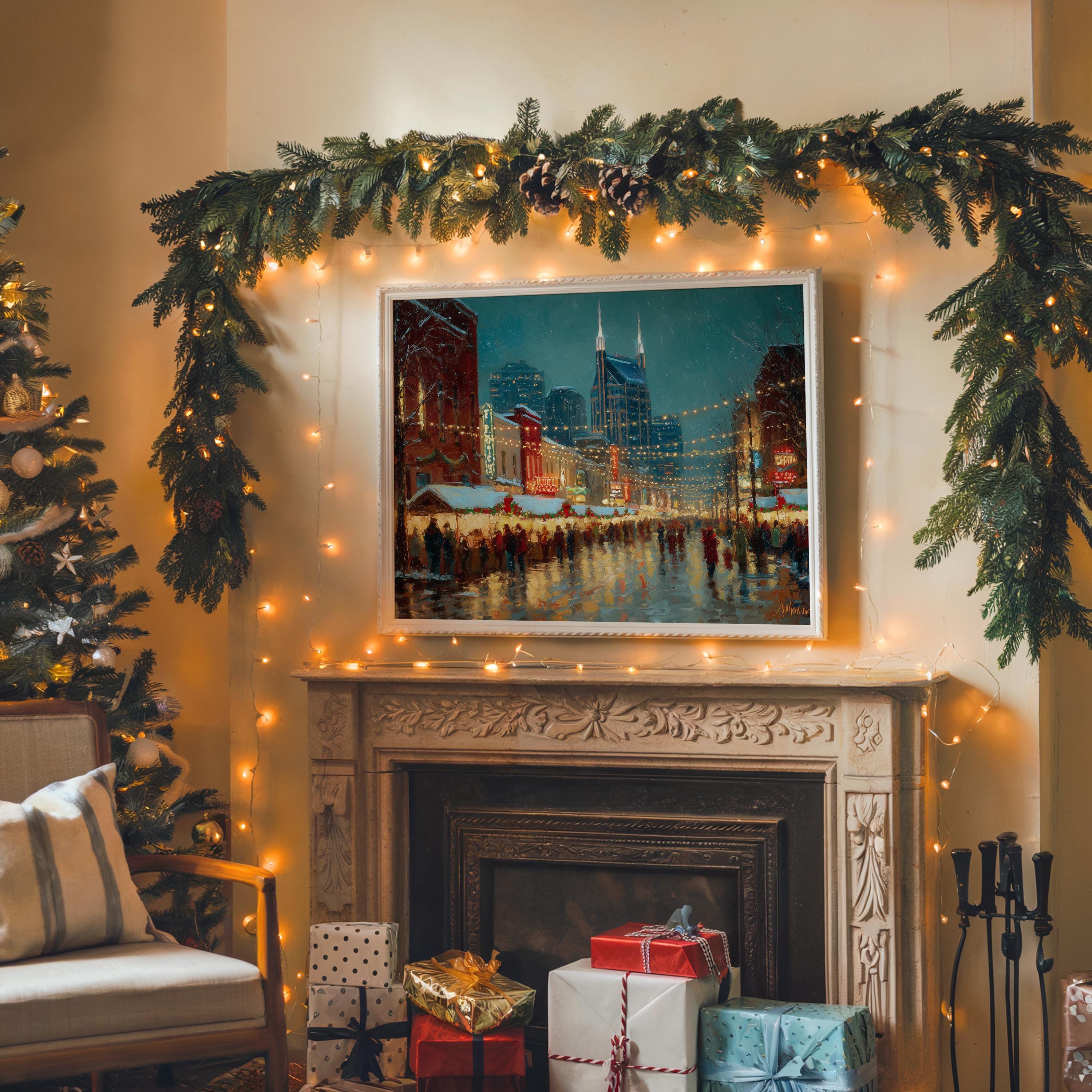 Nashville Tennessee Christmas Wall Art, Custom Large Travel Poster Print, World Location Painting