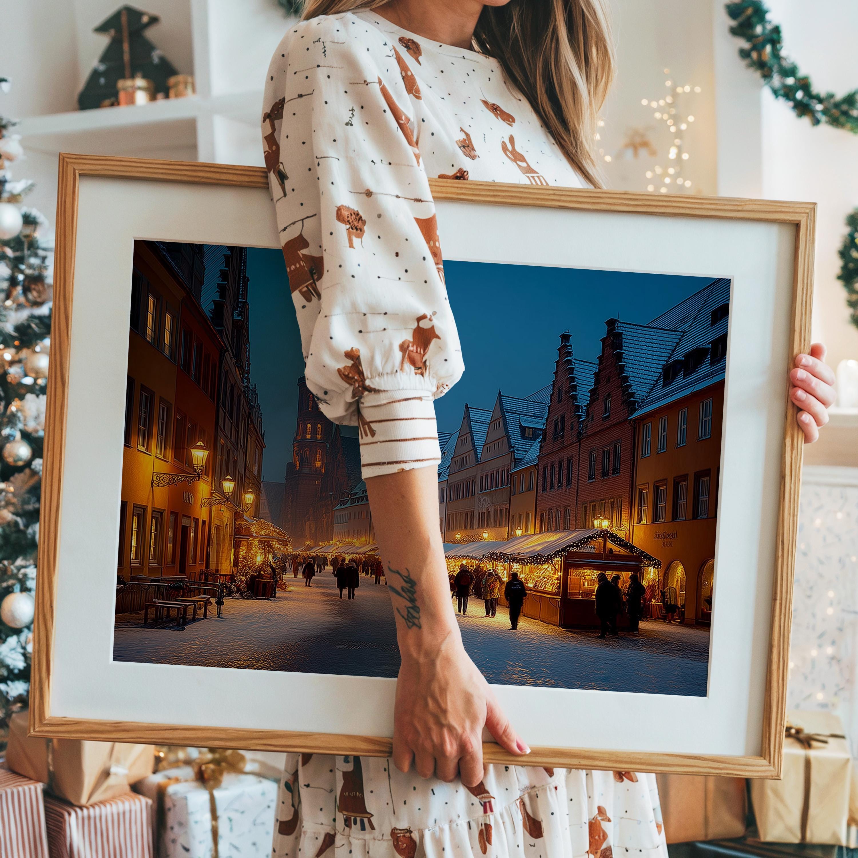 Nuremberg Germany Christmas Wall Art, Custom Large Travel Poster Print, World Location Painting