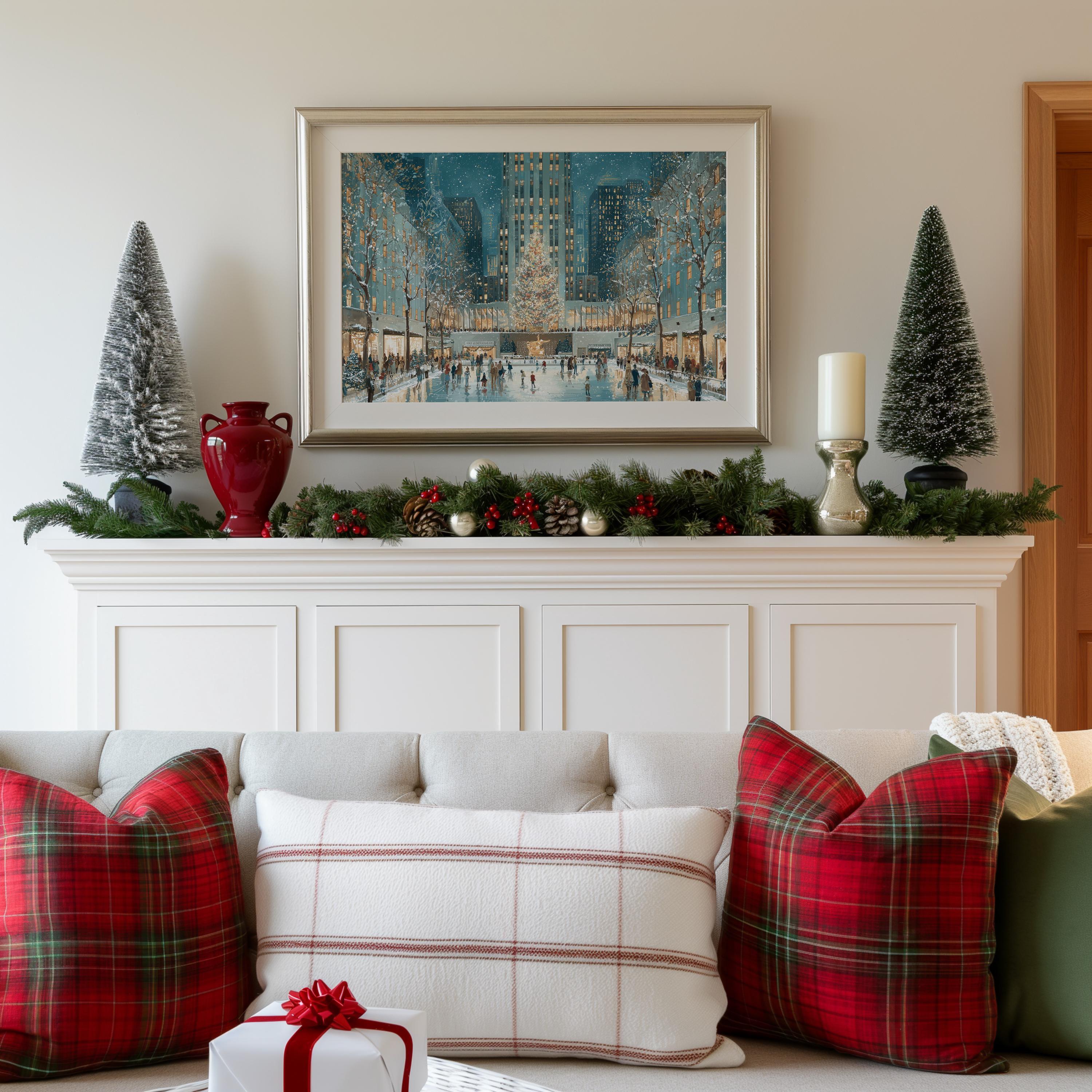 New York City Christmas Wall Art, Custom Large Travel Poster Print, World Location Painting