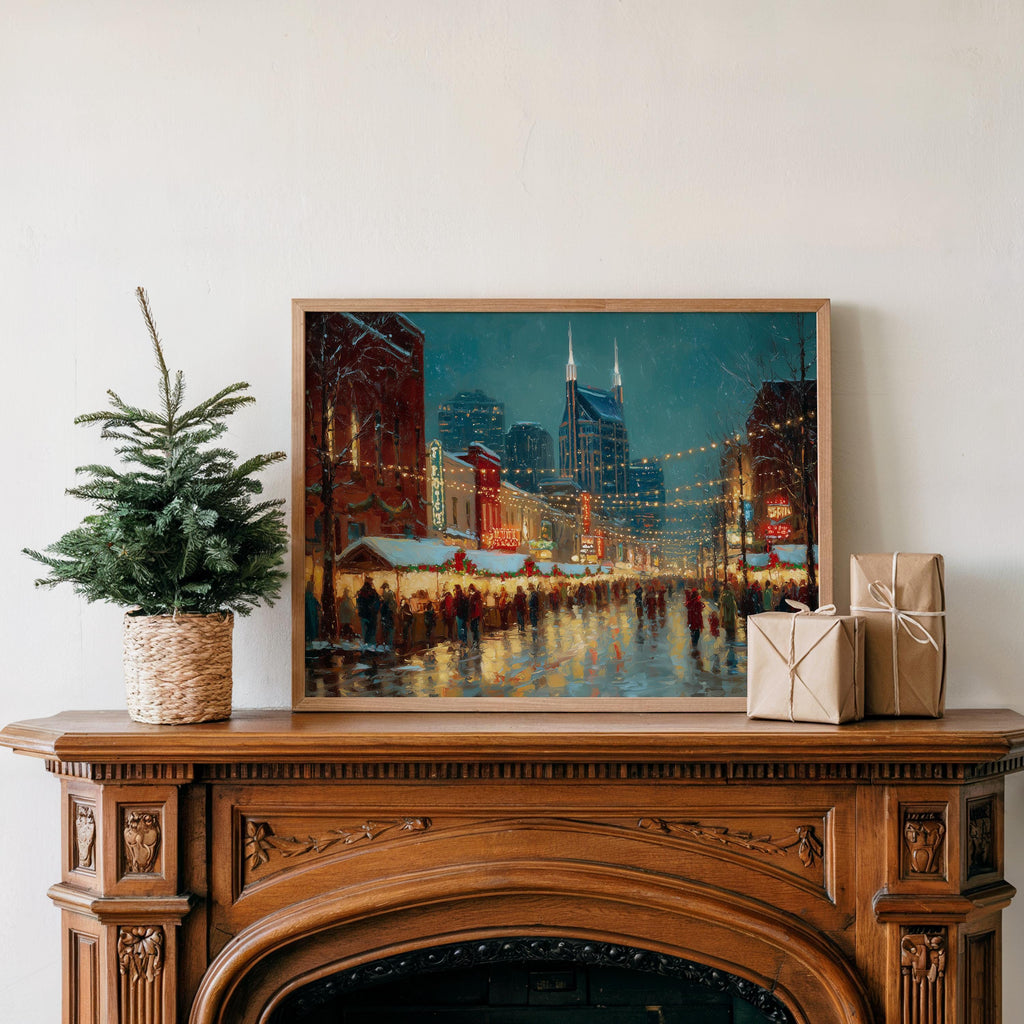Nashville Tennessee Christmas Wall Art, Custom Large Travel Poster Print, World Location Painting