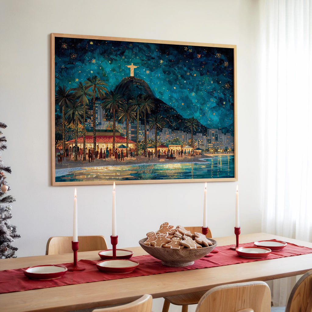 Rio Brazil Christmas Wall Art, Custom Large Travel Poster Print, World Location Painting