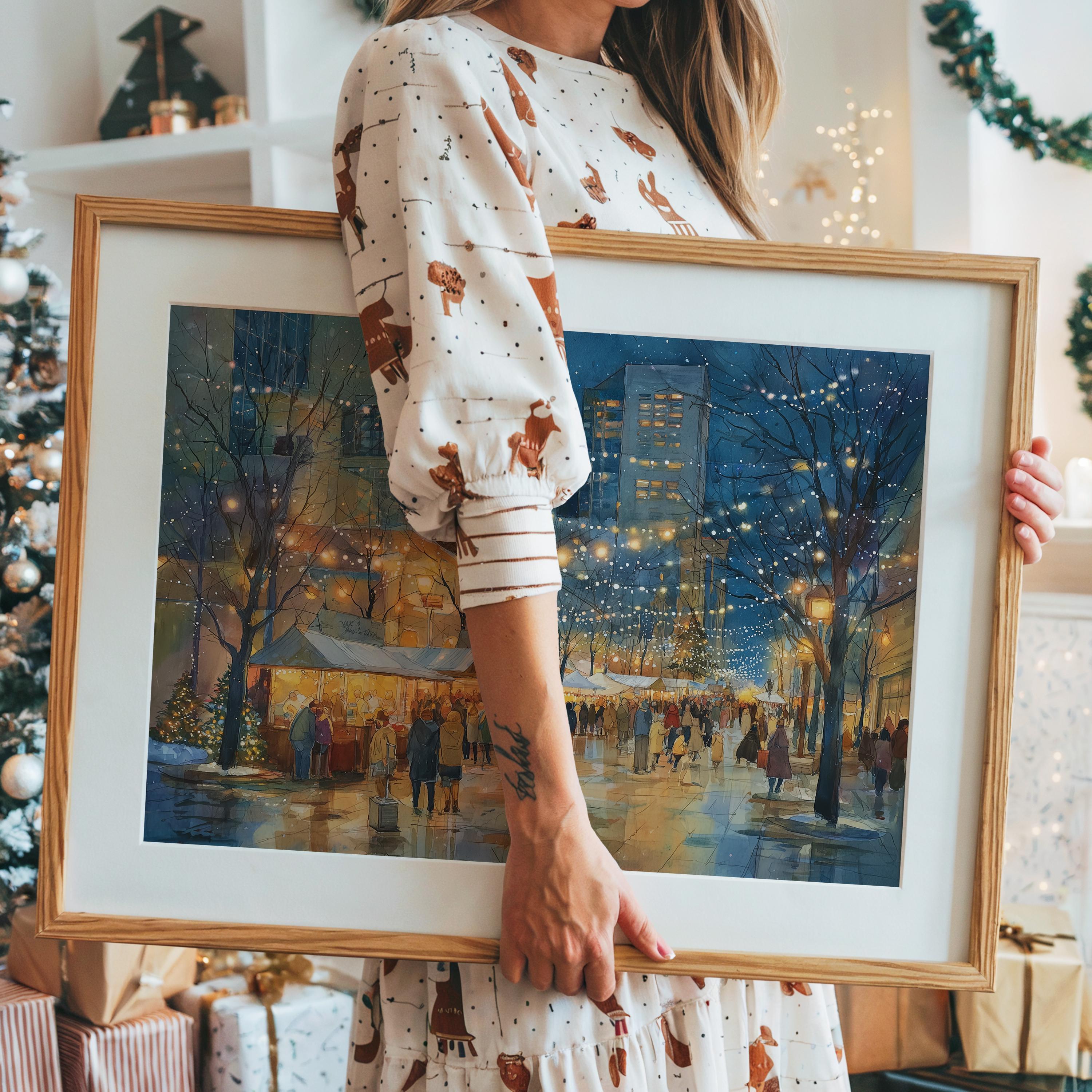 Raleigh North Carolina Christmas Wall Art, Custom Large Travel Poster Print, World Location Painting