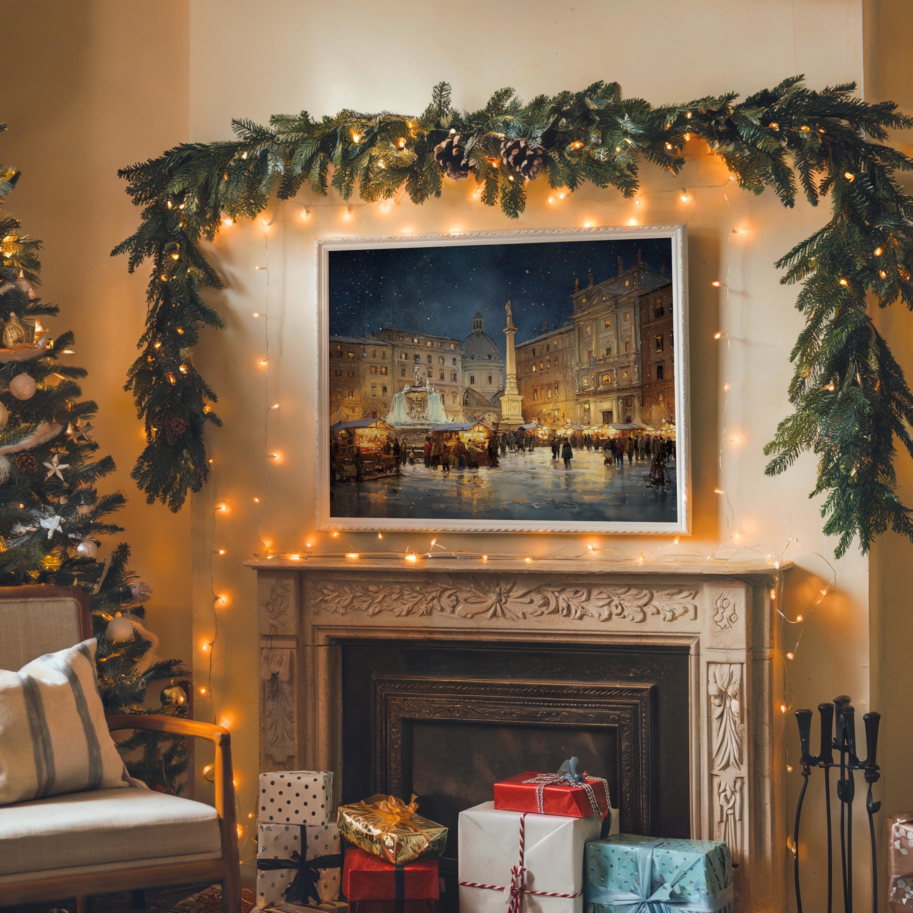 Rome Italy Christmas Wall Art, Custom Large Travel Poster Print, World Location Painting