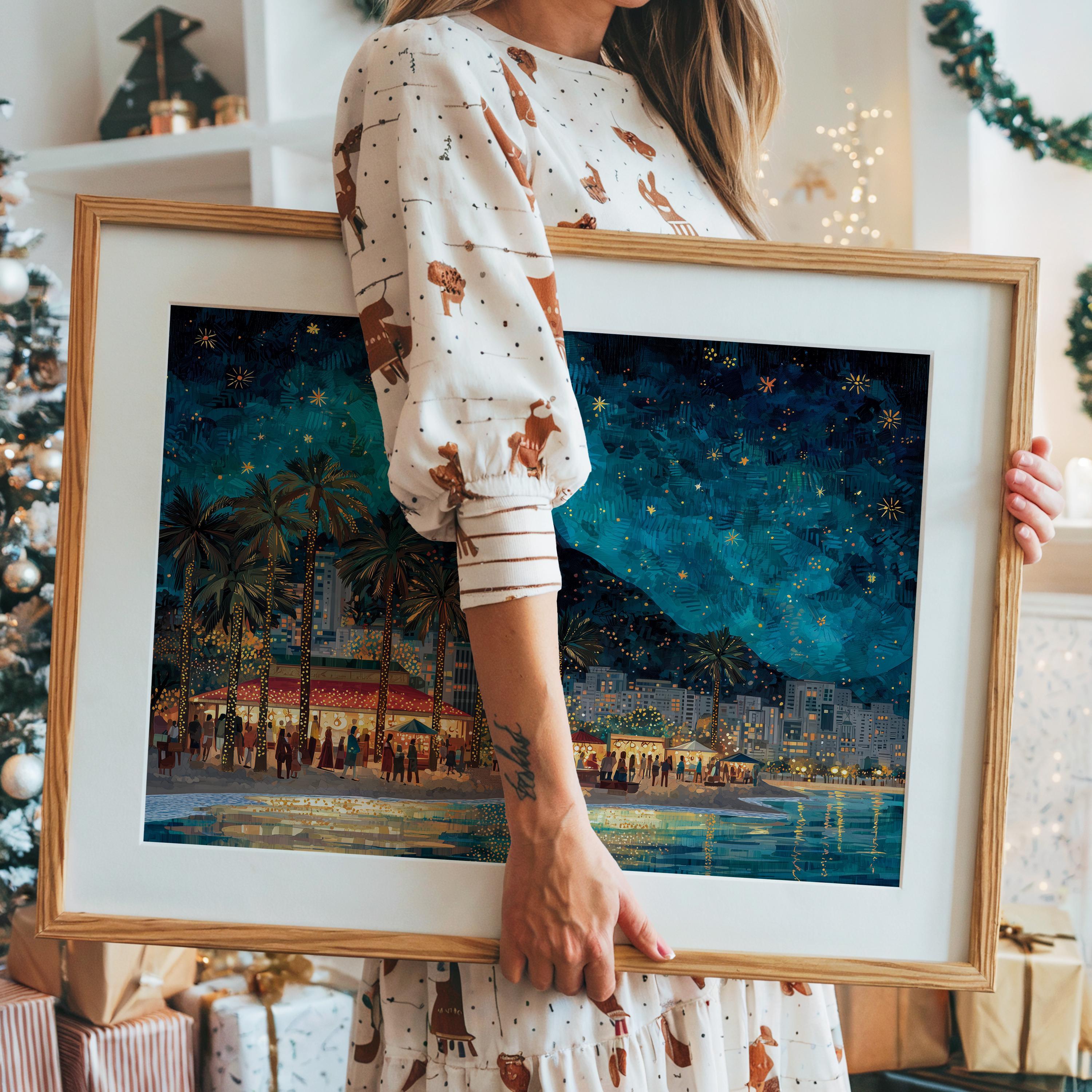 Rio Brazil Christmas Wall Art, Custom Large Travel Poster Print, World Location Painting