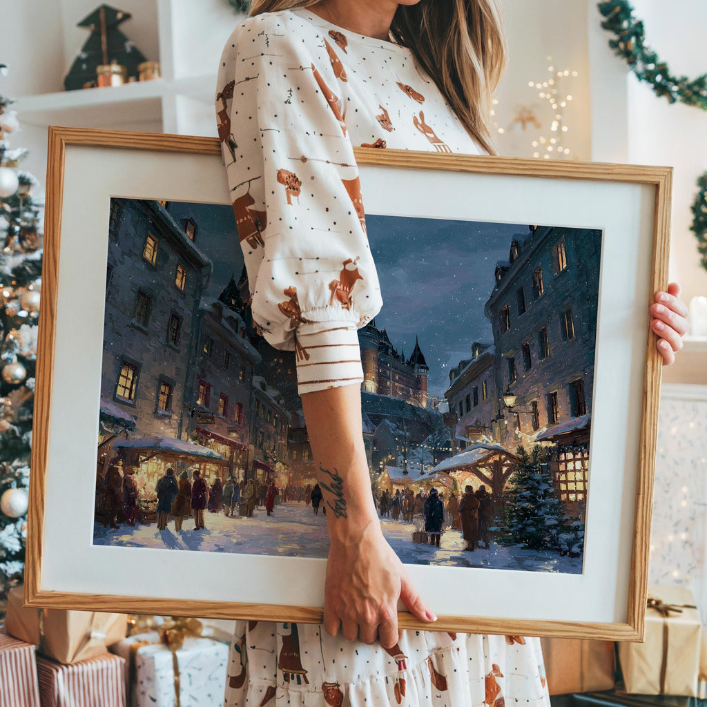 Qubec City Canada Christmas Wall Art, Custom Large Travel Poster Print, World Location Painting