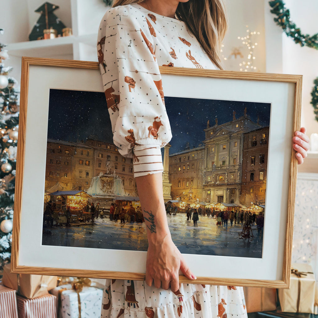 Rome Italy Christmas Wall Art, Custom Large Travel Poster Print, World Location Painting