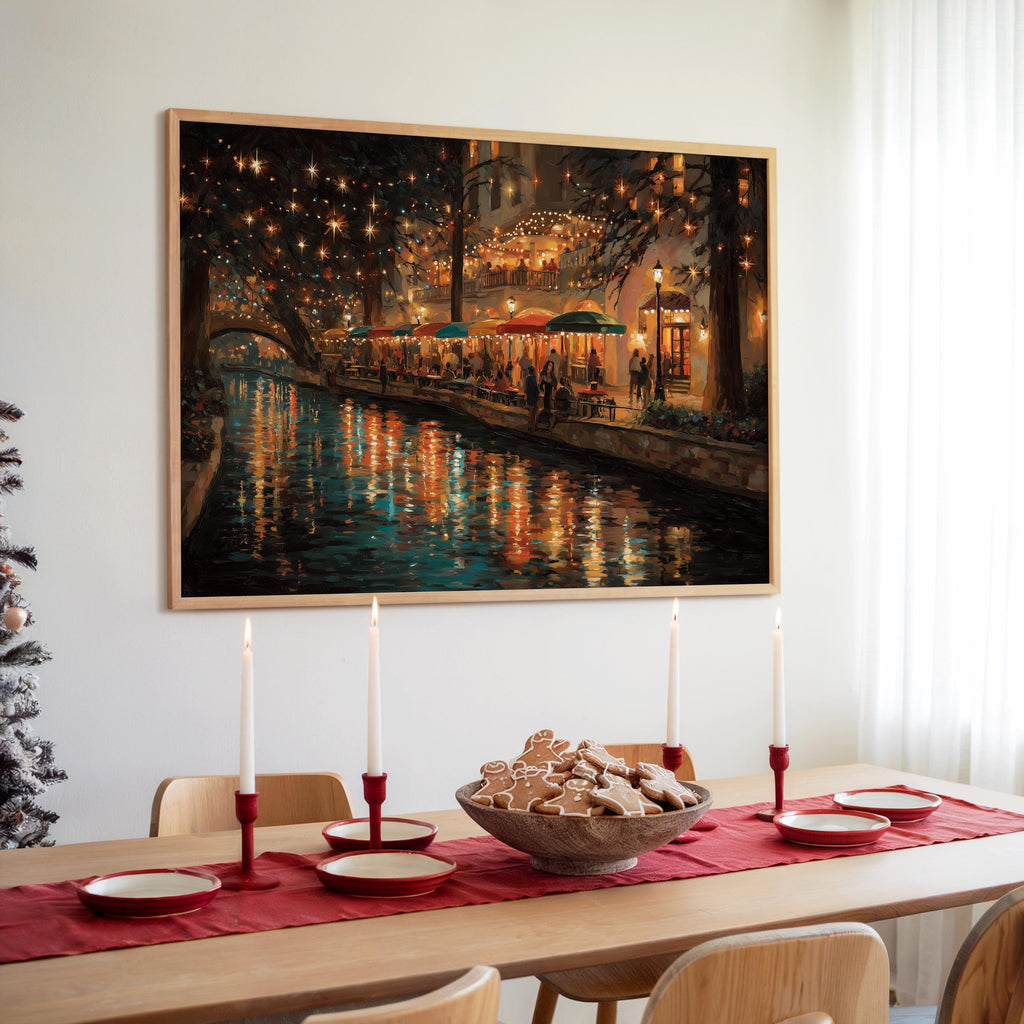 San Antonio Texas Christmas Wall Art, Custom Large Travel Poster Print, World Location Painting