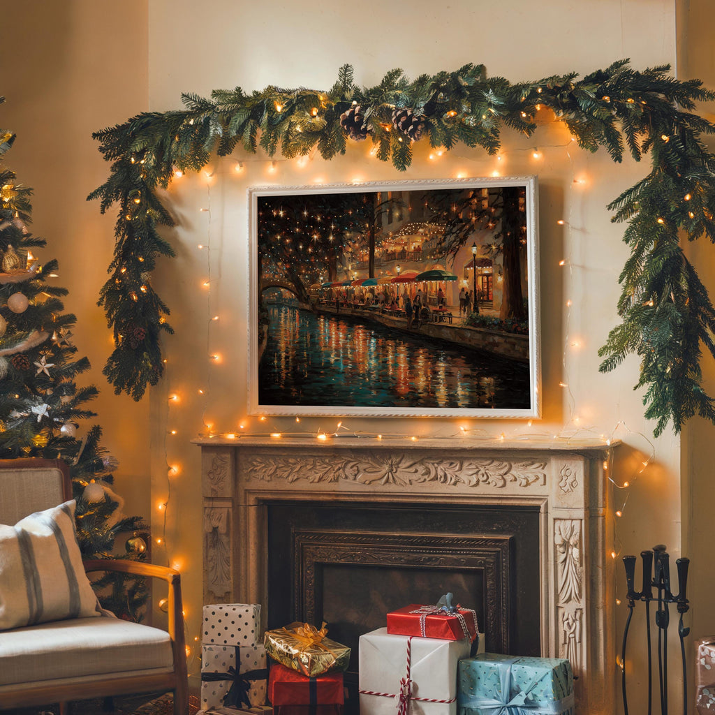 San Antonio Texas Christmas Wall Art, Custom Large Travel Poster Print, World Location Painting