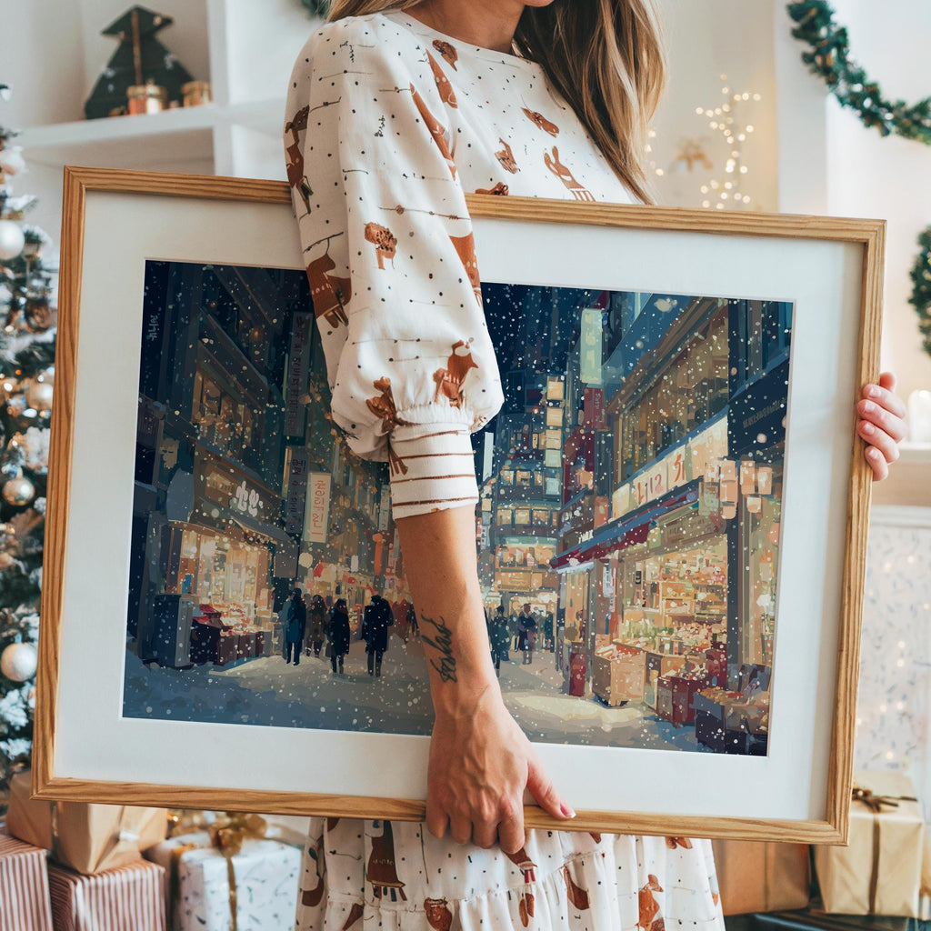 Seoul Korea Christmas Wall Art, Custom Large Travel Poster Print, World Location Painting
