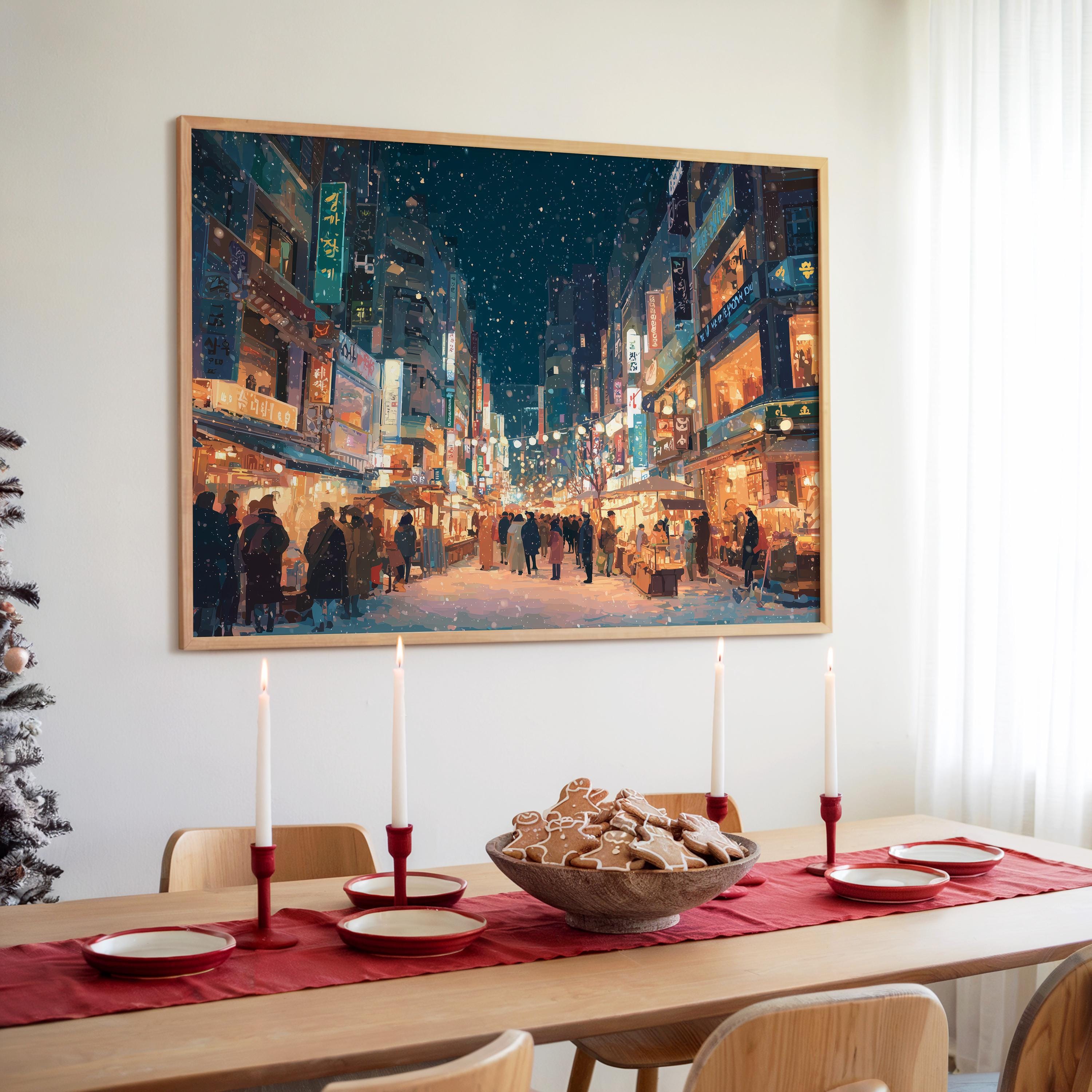 Seoul South Korea Christmas Wall Art, Custom Large Travel Poster Print, World Location Painting