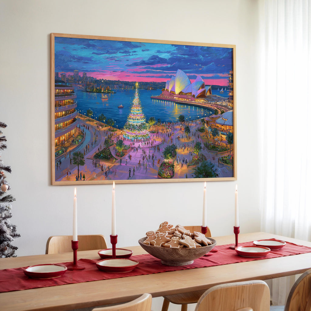 Sydney Australia Christmas Wall Art, Custom Large Travel Poster Print, World Location Painting